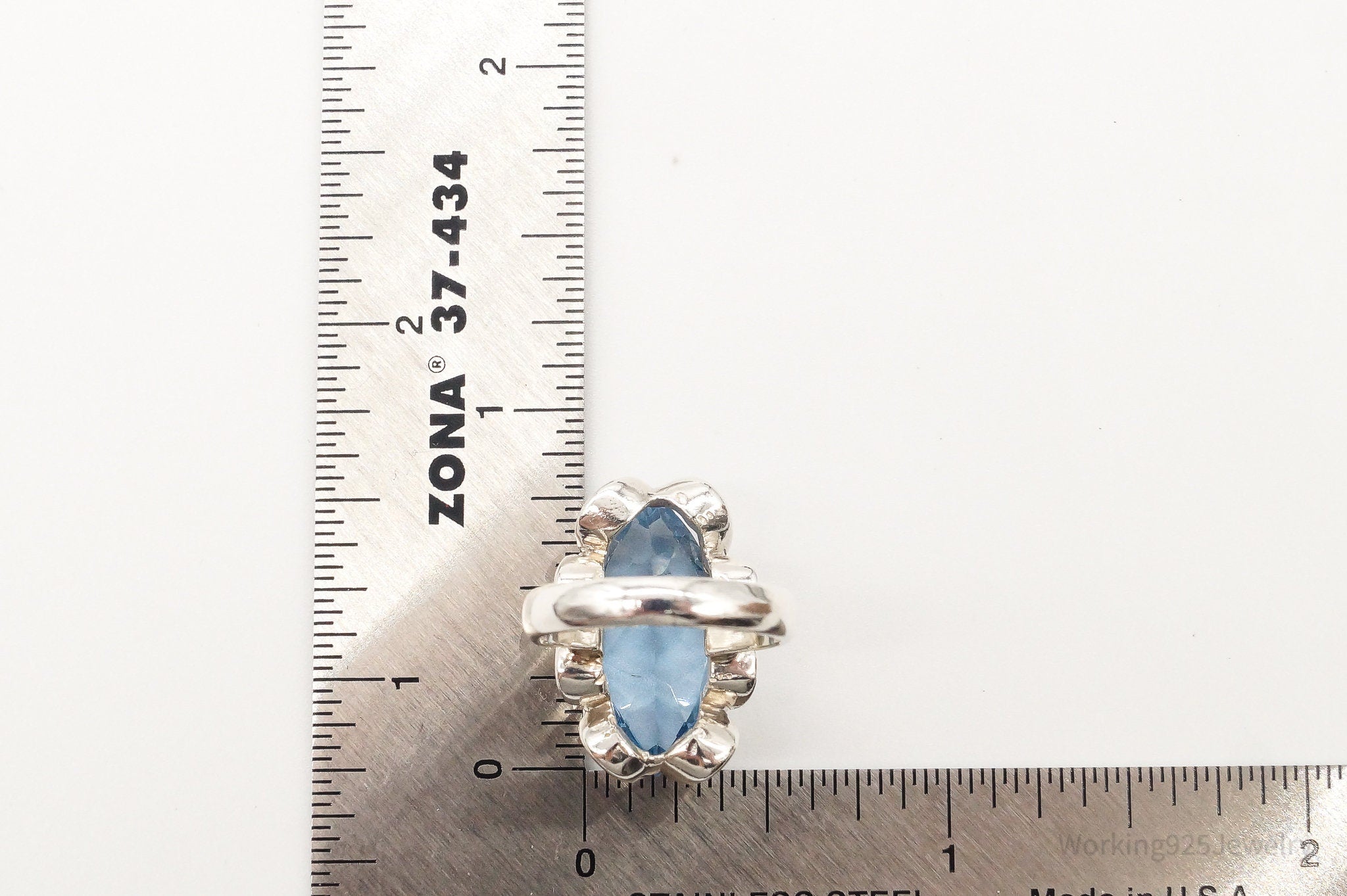 Vintage Large Blue Topaz Sterling Silver Ring - Size 4.5