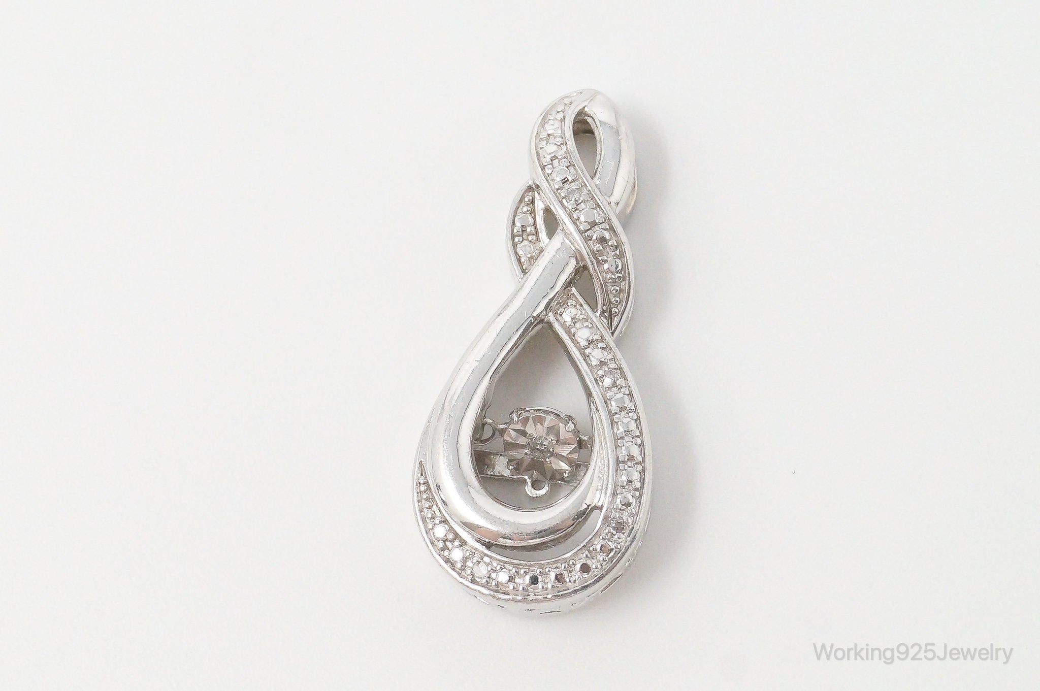 Vintage Diamond Sterling Silver Necklace Pendant