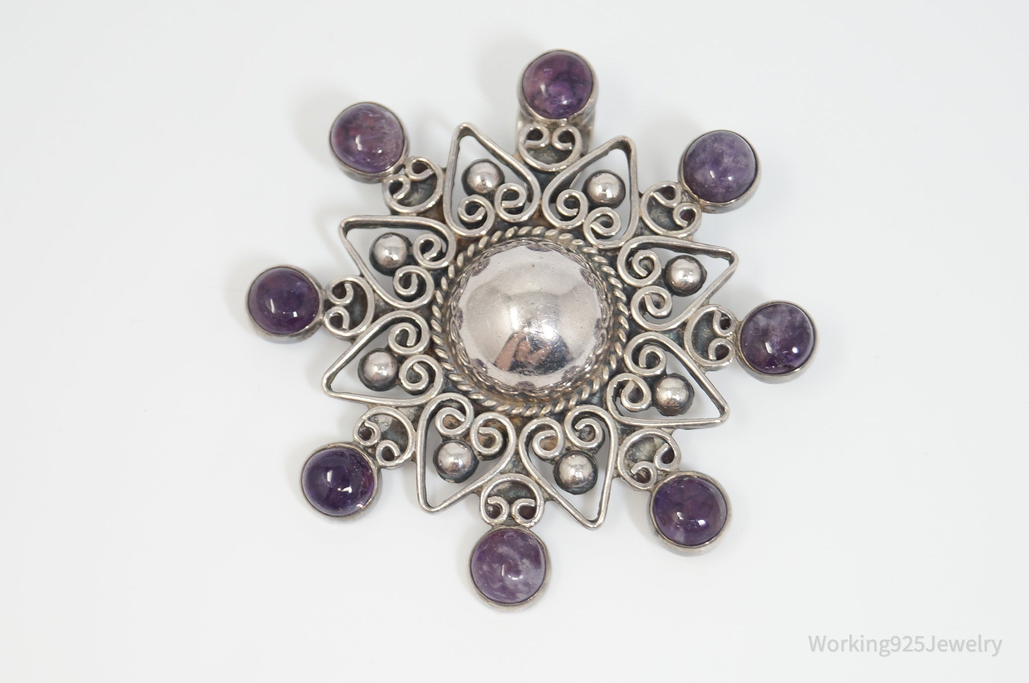 RARE Vintage Designer Carmen Beckmann Amethyst Sterling Silver Brooch Pendant