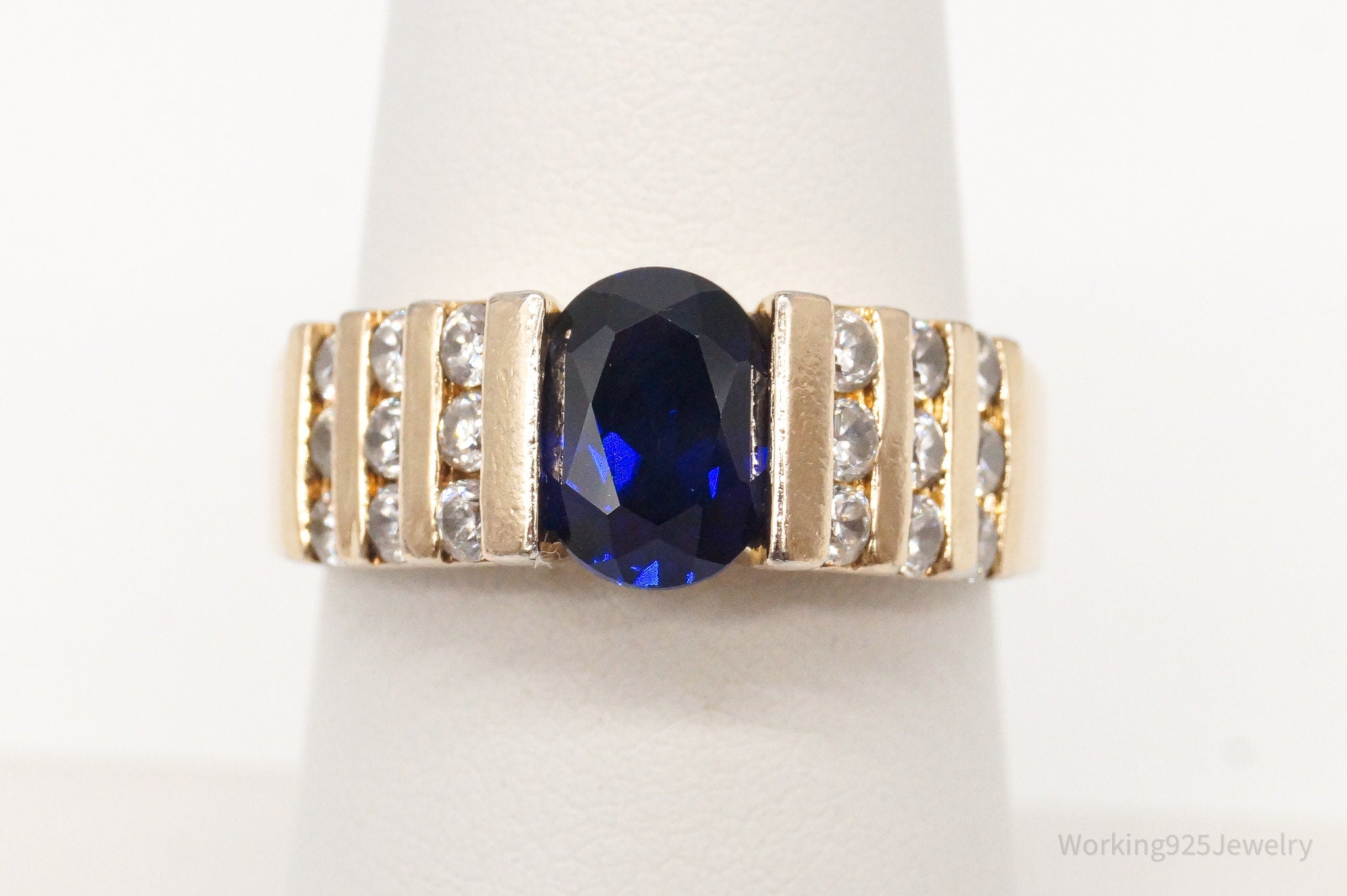 Ross Simons Lab Sapphire Cubic Zirconia 18Kt Gold Vermeil Sterl. Sil. Ring SZ 7