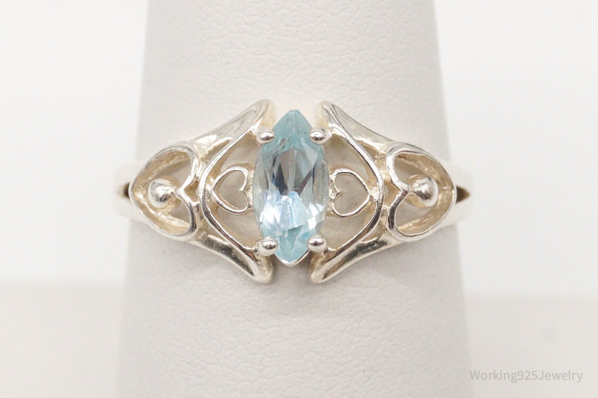 Vintage Blue Topaz Sterling Silver Ring - Size 7.25