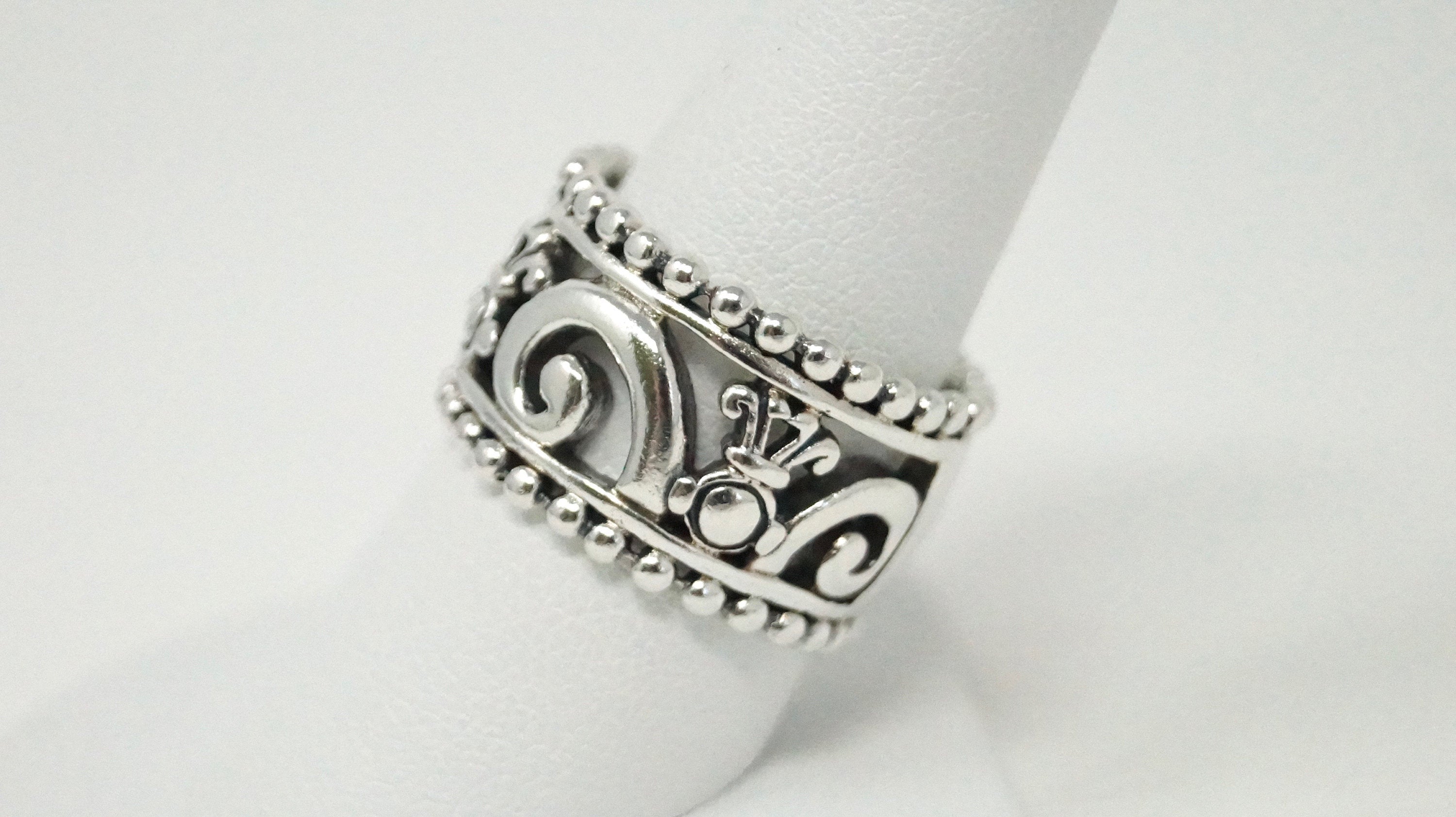 Vintage Designer BARSE Scroll Motif Band Sterling Silver Ring - Size 9.25