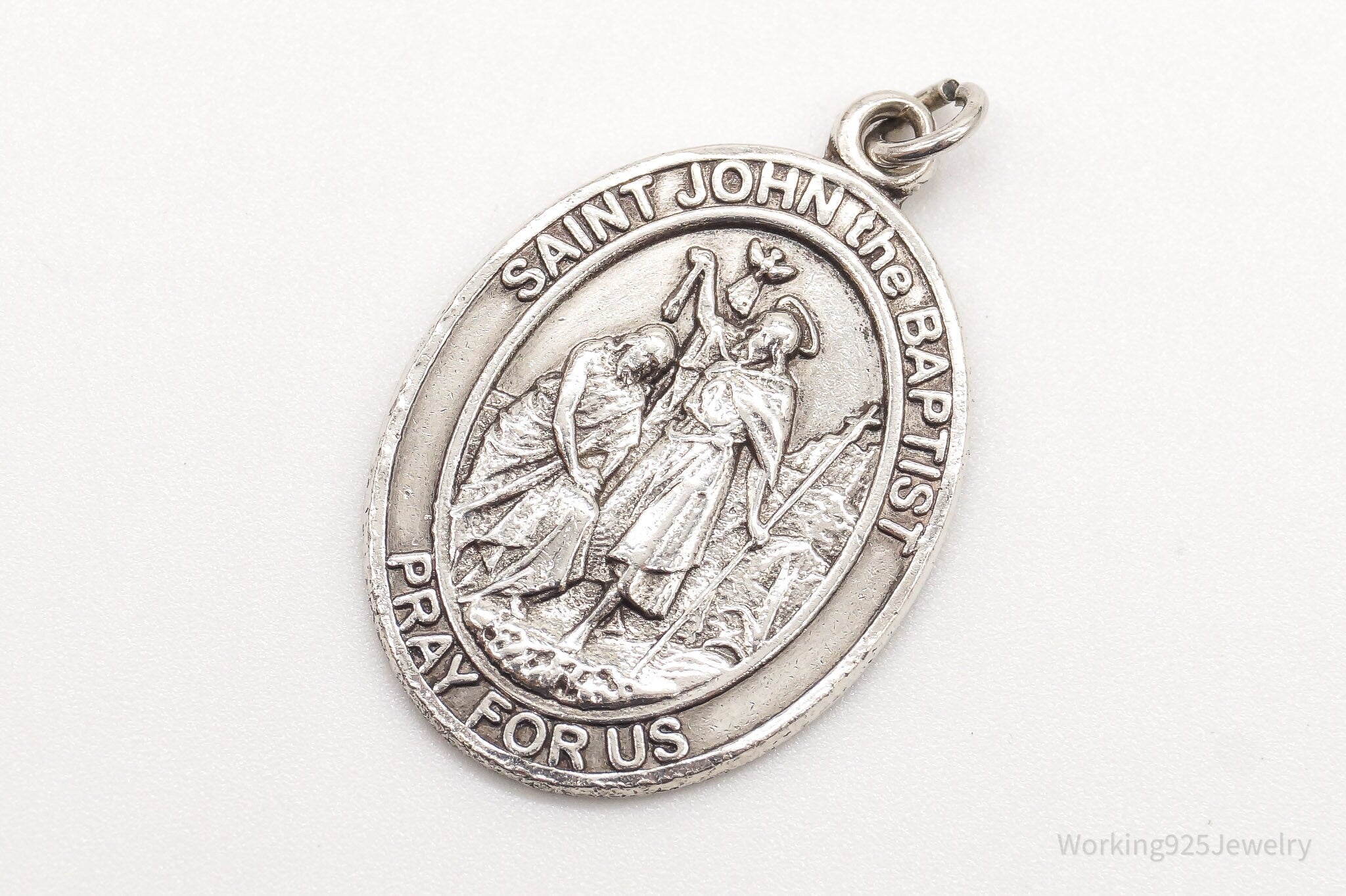 Antique Saint John The Baptist Pray For Us Sterling Silver Pendant