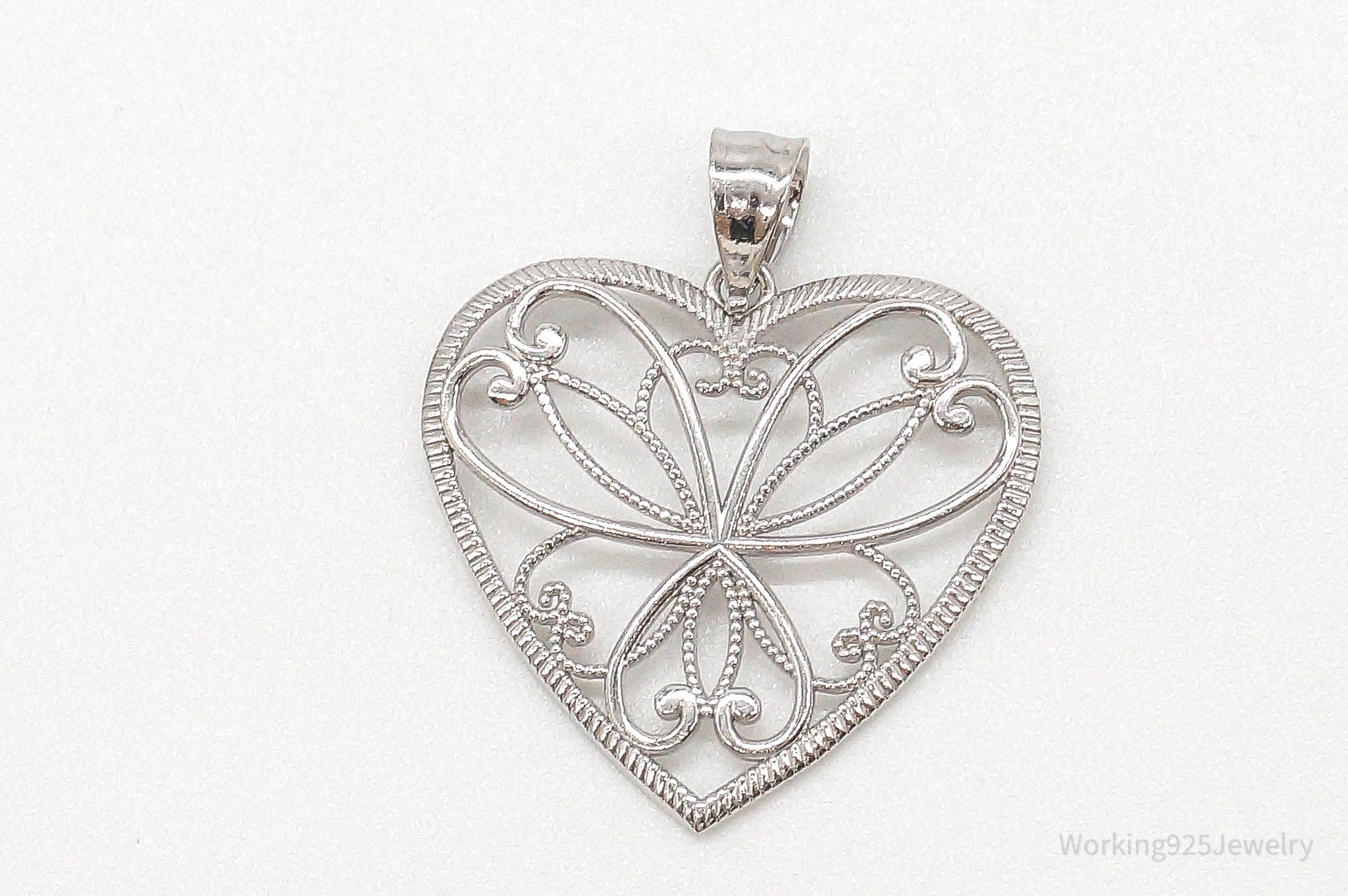 Large Vintage Art Deco Filigree Sterling Silver Pendant