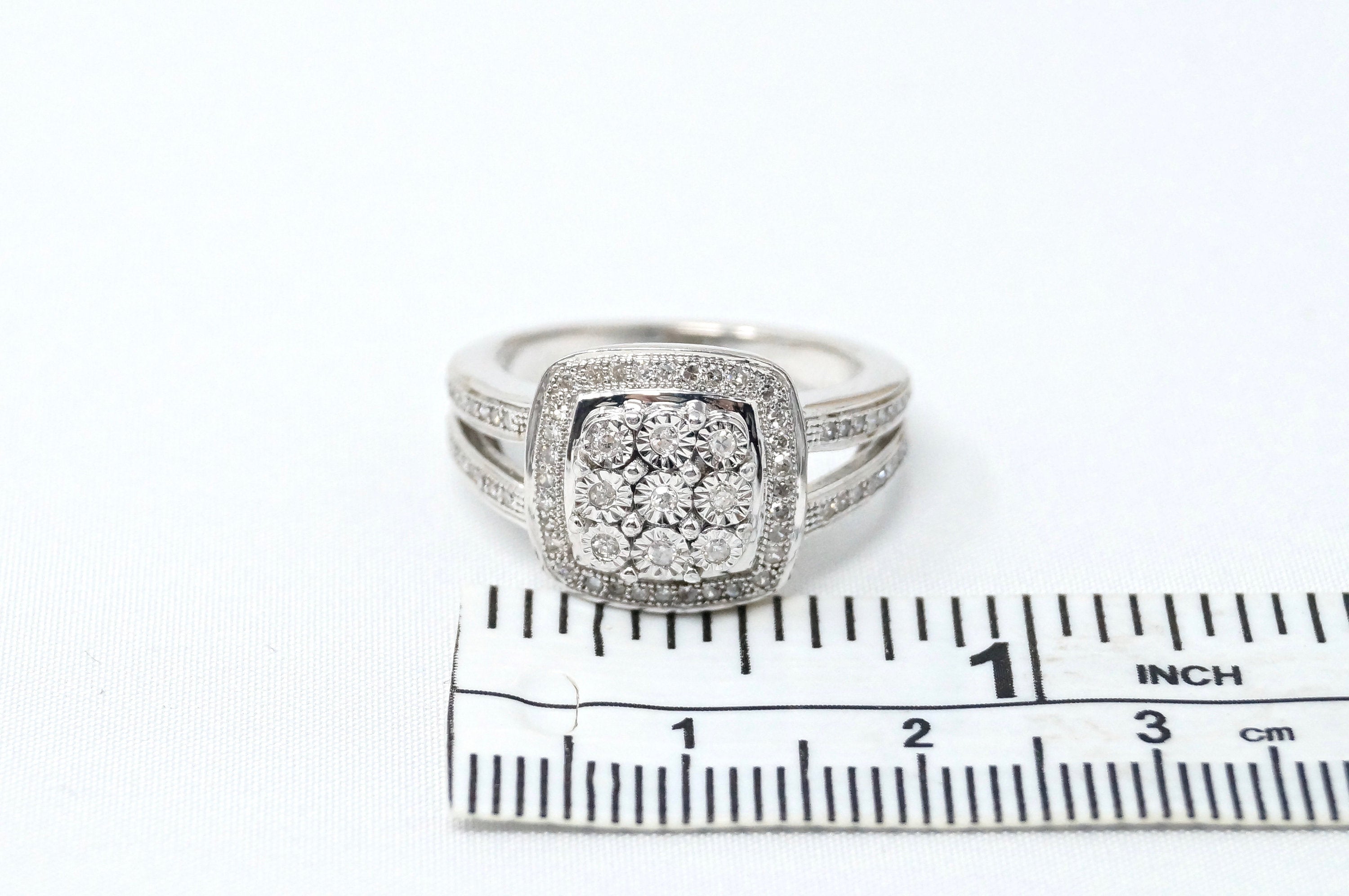 Stunning Vintage Diamond Platinum Over Sterling Silver Statement Ring - Size 6