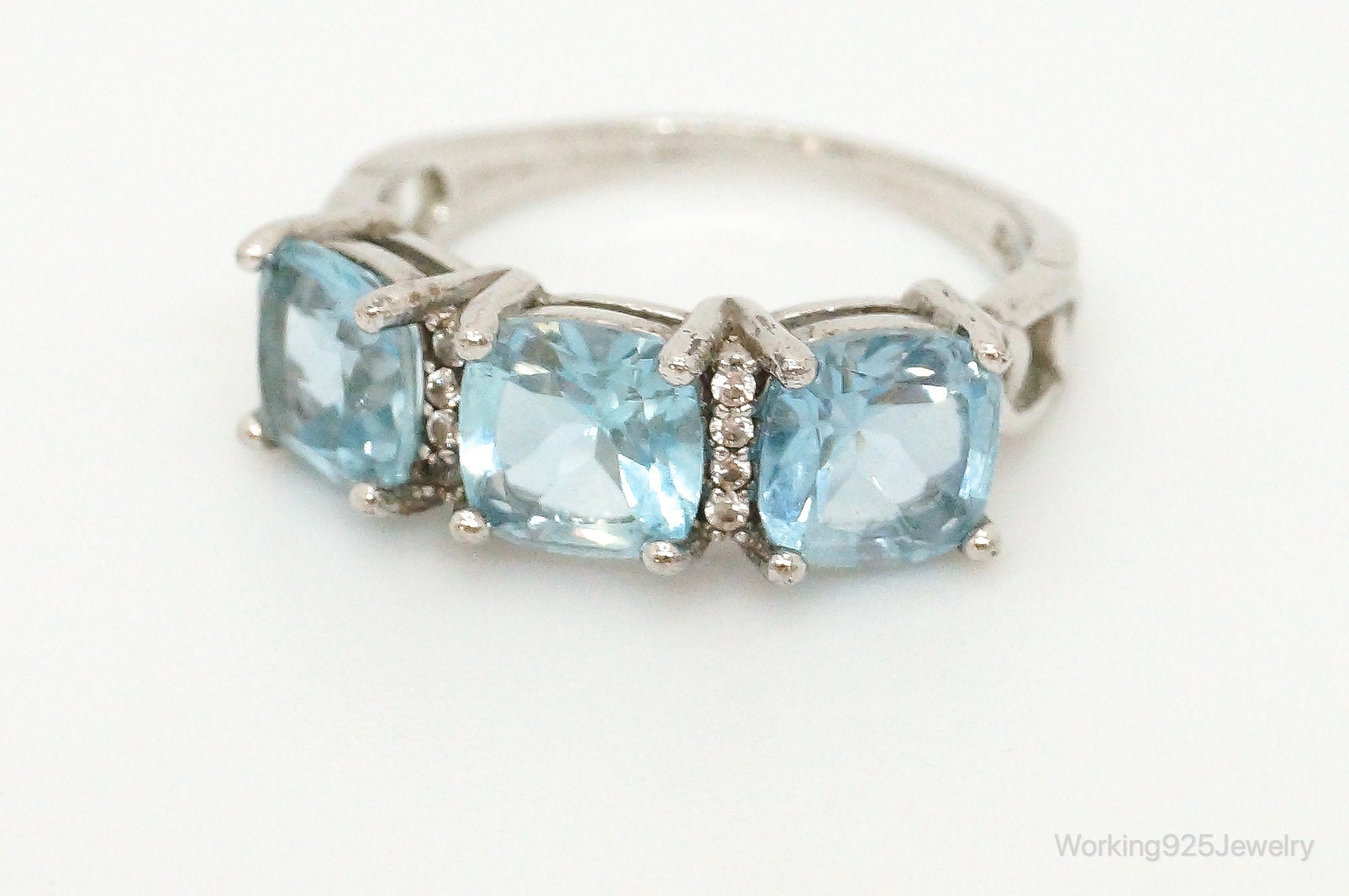 Vintage Blue Topaz Cubic Zirconia Sterling Silver Ring - Size 6