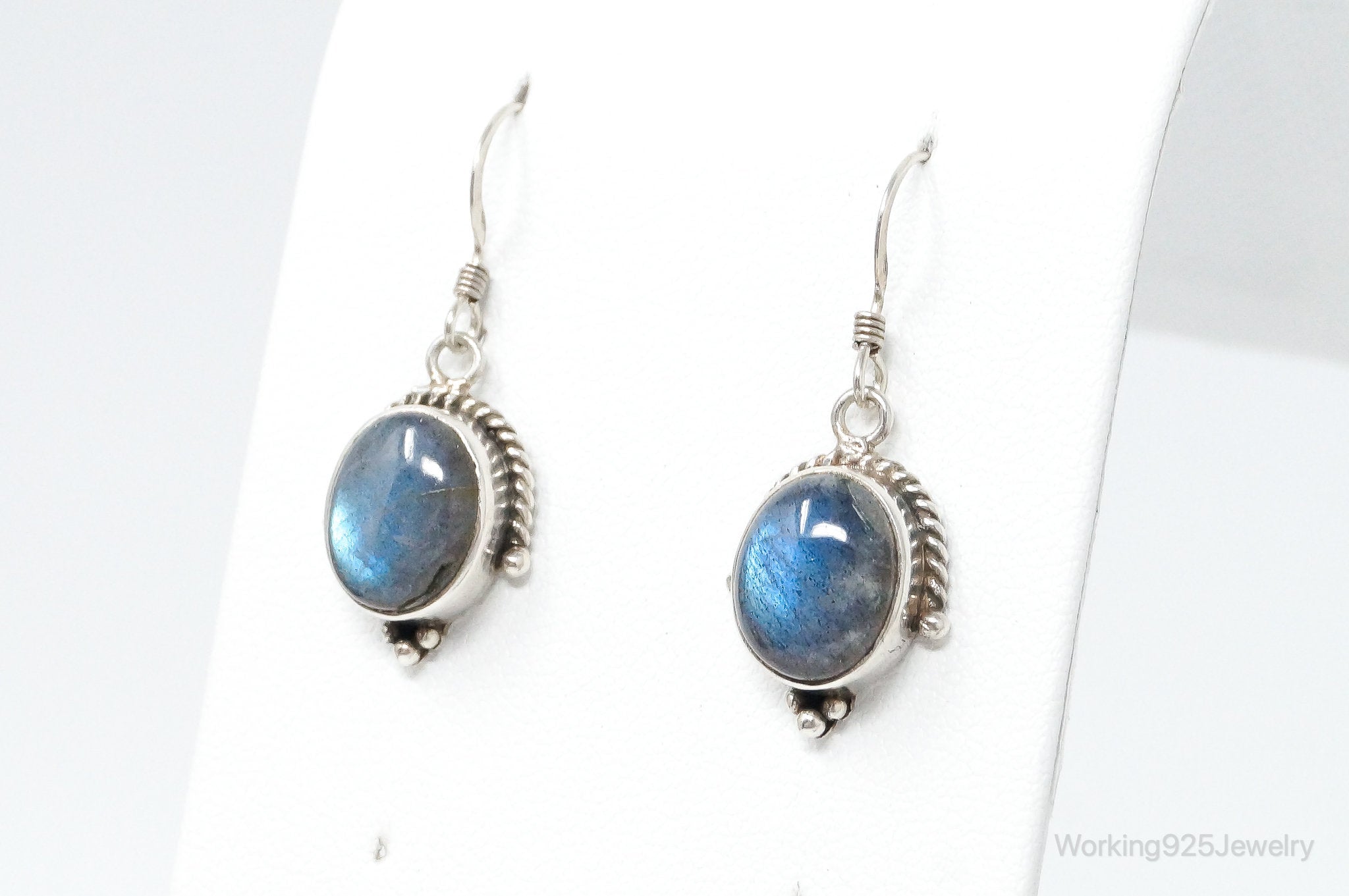 Vintage Labradorite Bali Inspired Sterling Silver Earrings