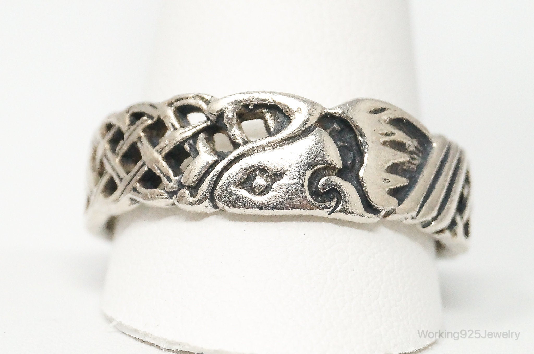 Vintage Celtic Knot Style Sterling Silver Band Ring - Size 13.5