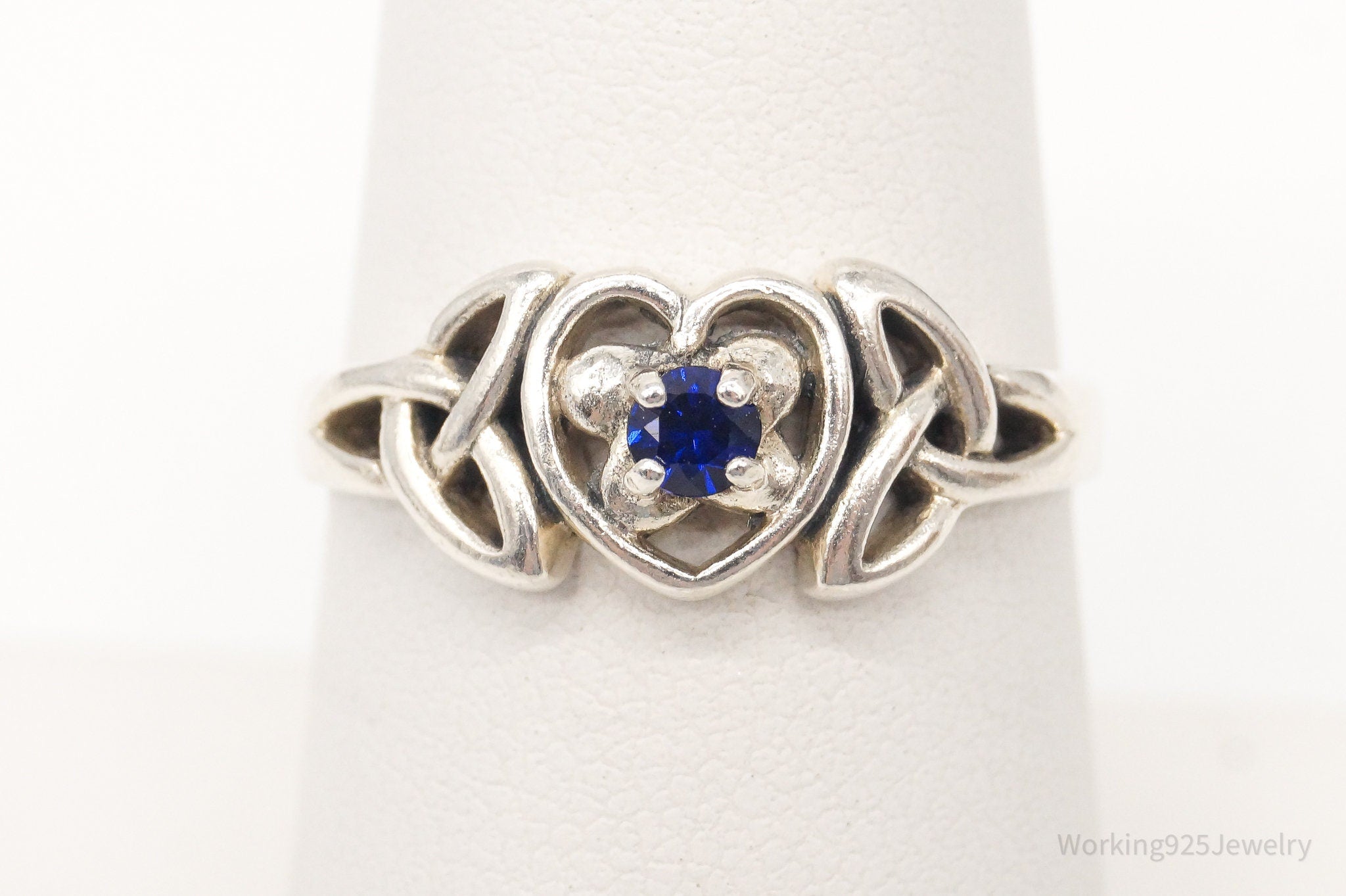 Vintage Designer PSCL Blue Sapphire Celtic Knot Sterling Silver Ring - Size 7.25