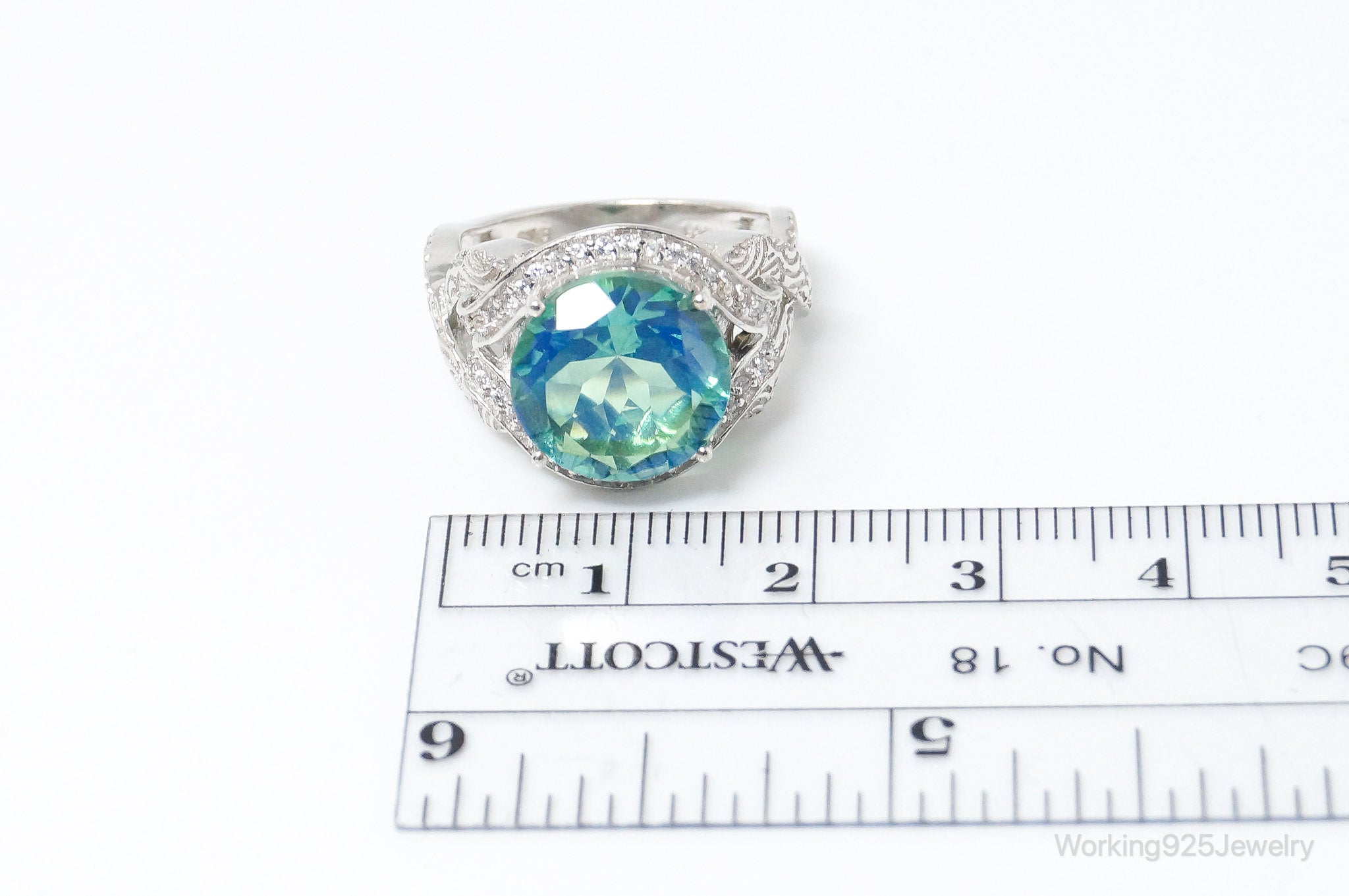 Vintage Blue Mystic Topaz Cubic Zirconia Sterling Silver Ring - Size 7