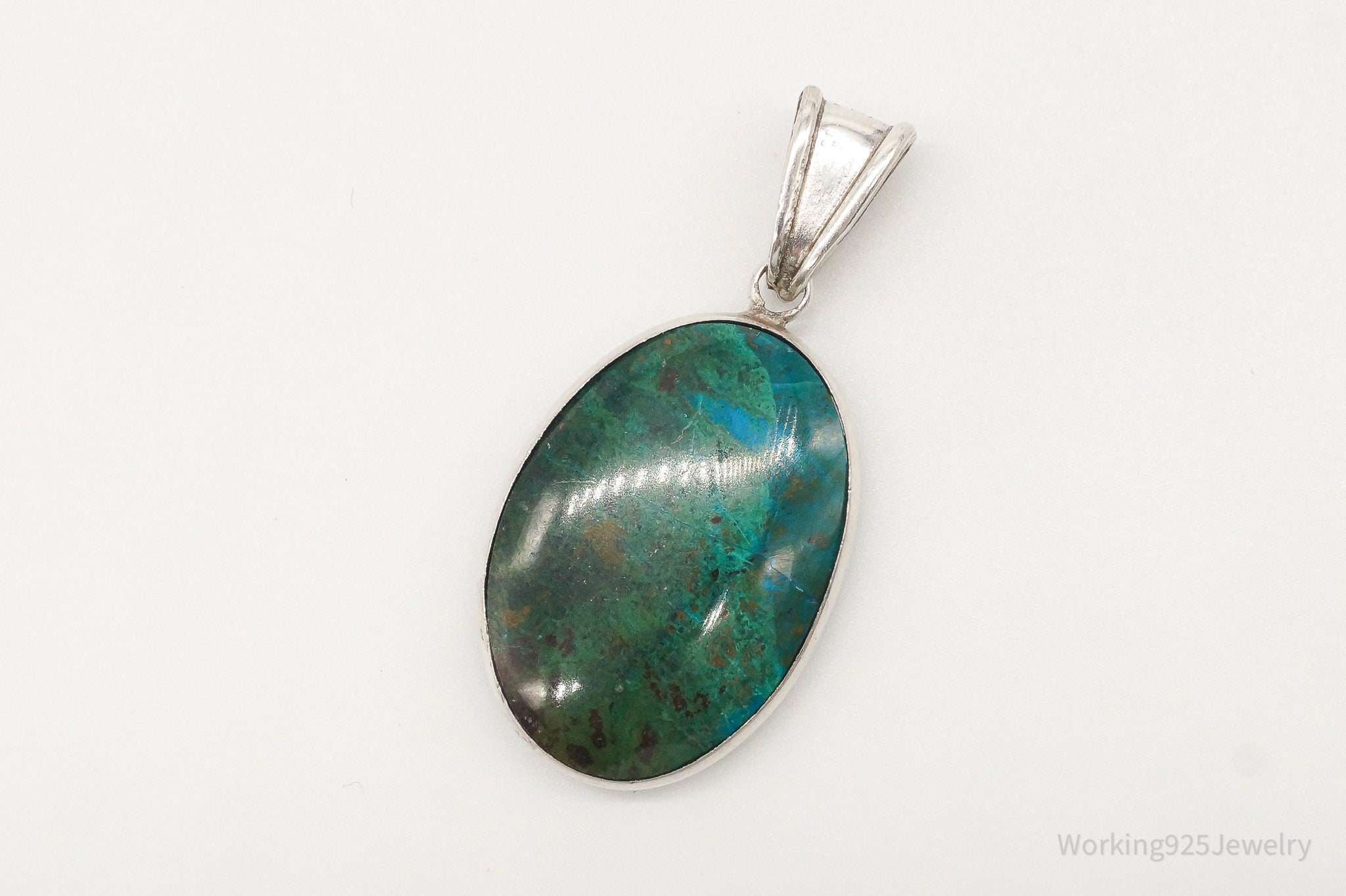 Vintage Large Chrysocolla 950 Silver Pendant