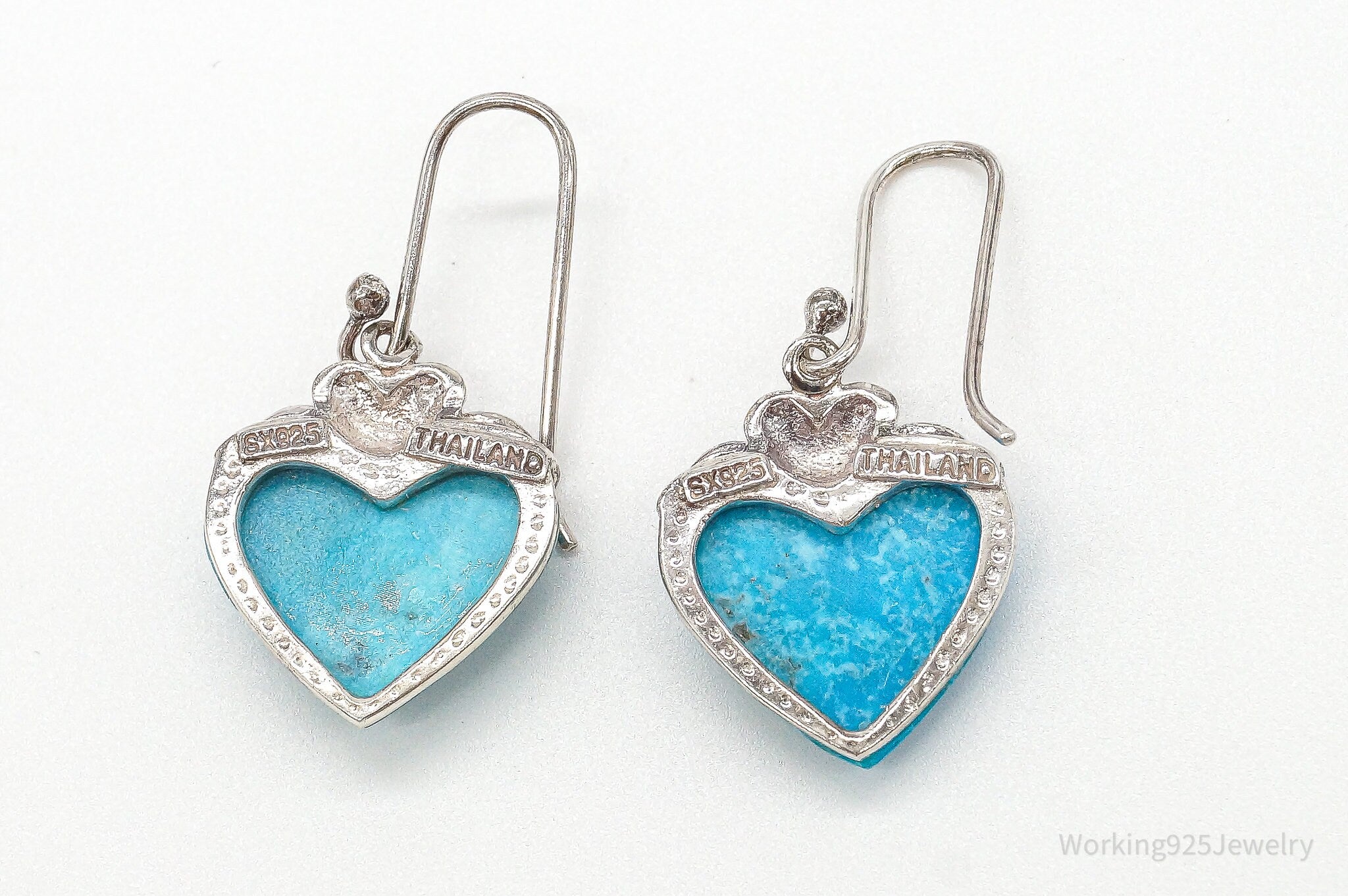 Designer SX Turquoise Hearts Sterling Silver Earrings