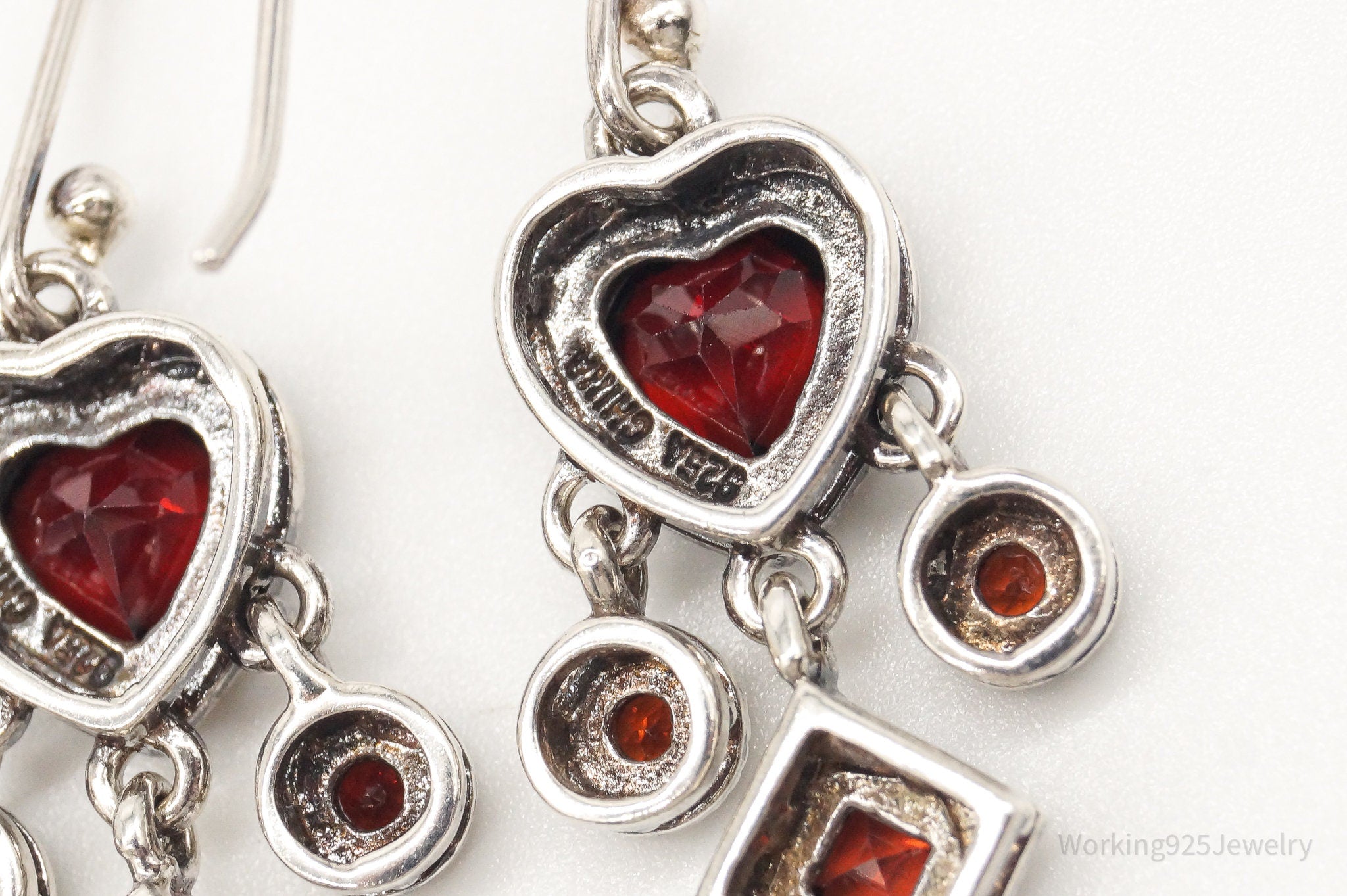 Vintage Garnet Hearts Sterling Silver Earrings