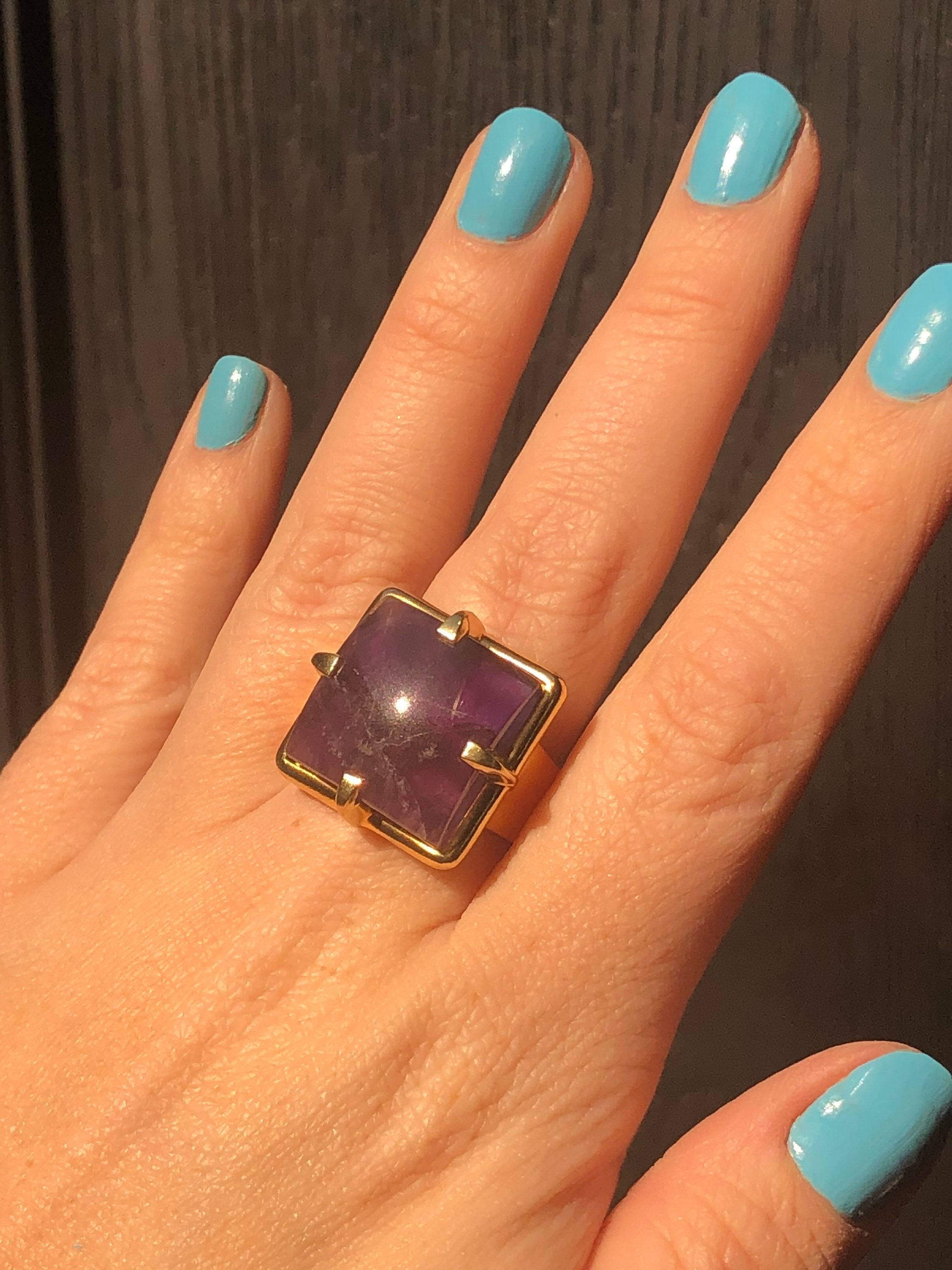 Vintage Designer Baluba Amethyst Gold Vermeil Sterling Silver Ring - Sz 7.5