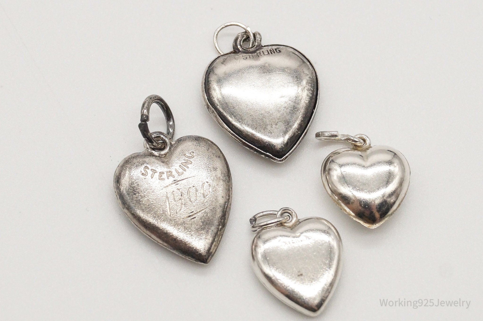 Antique Love Puffy Hearts Sterling Silver Charms Set Lot