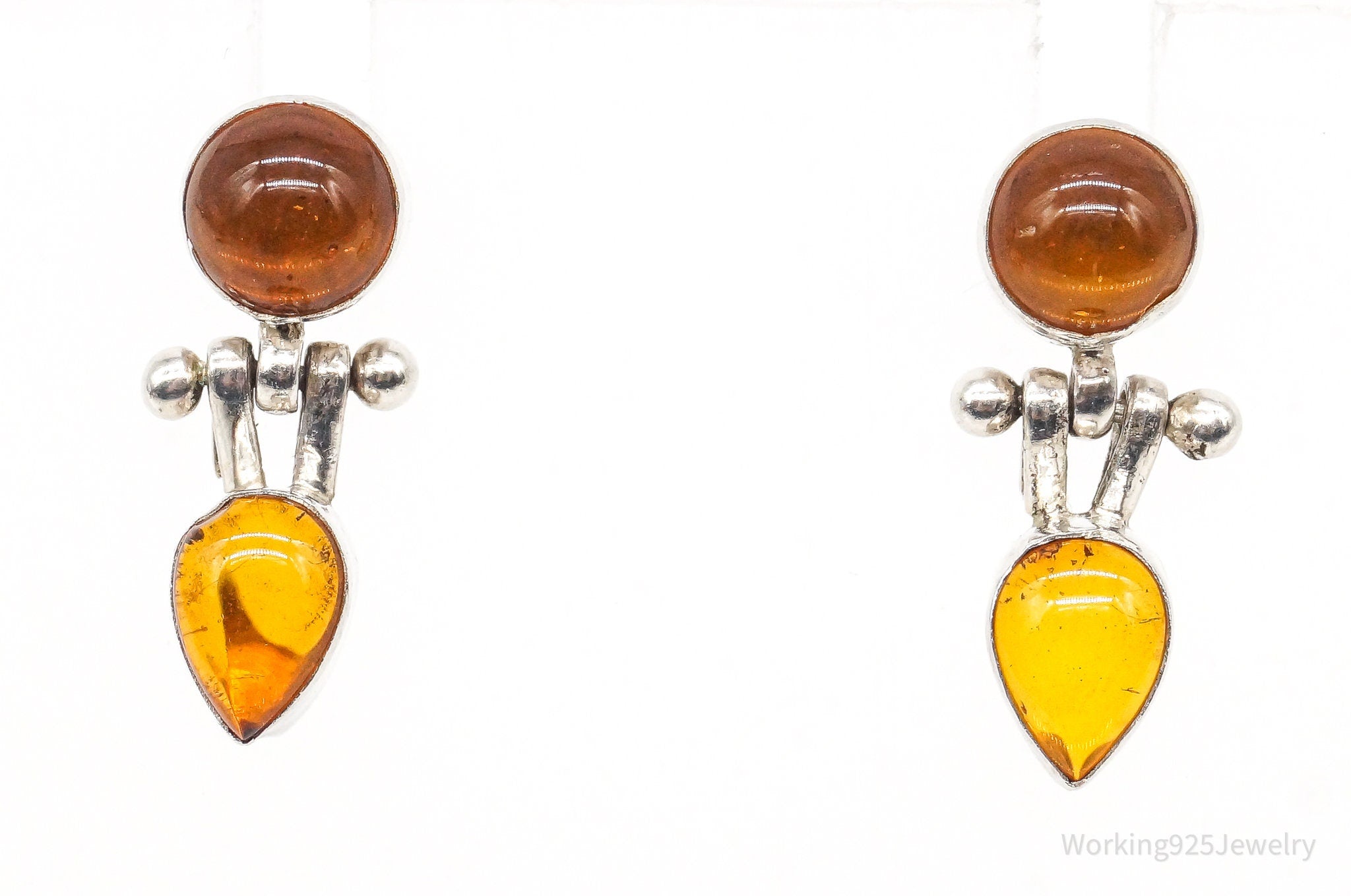 Vintage Amber Modernist Sterling Silver Earrings