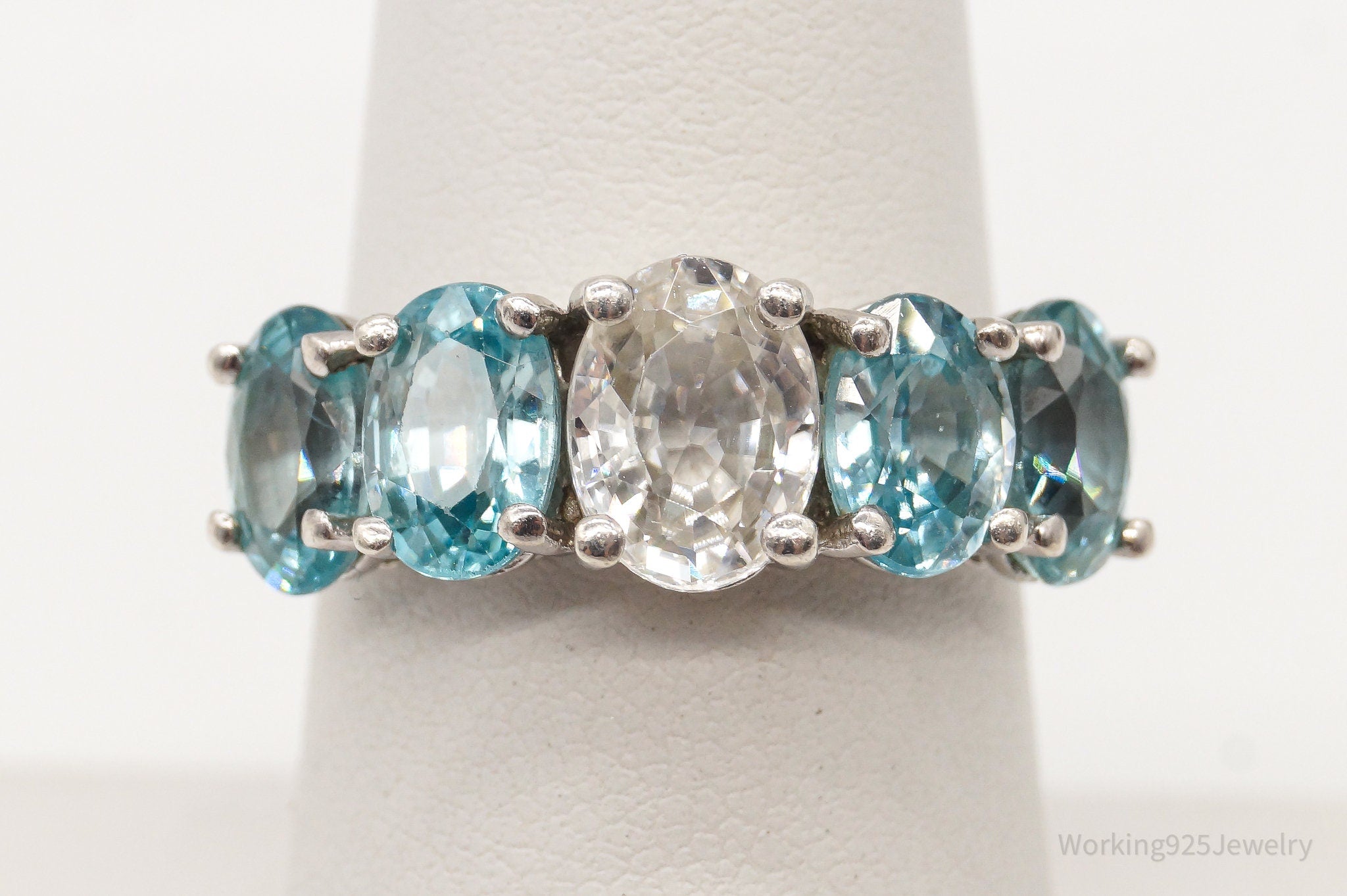 Vintage Blue Topaz Cubic Zirconia Sterling Silver Ring - Size 6.75