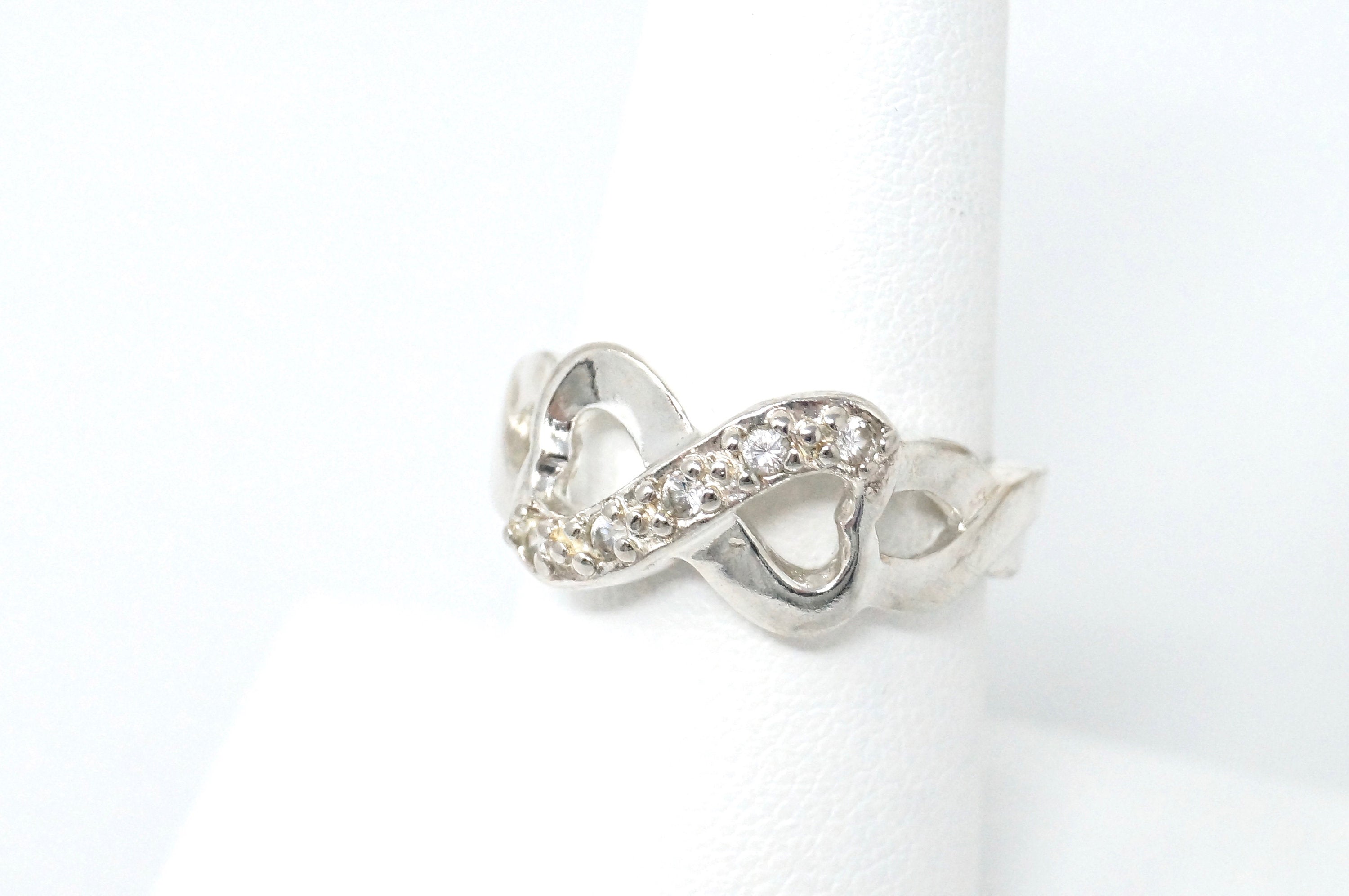 Vintage Diamond Heart Infinity Sterling Silver Ring Size 7