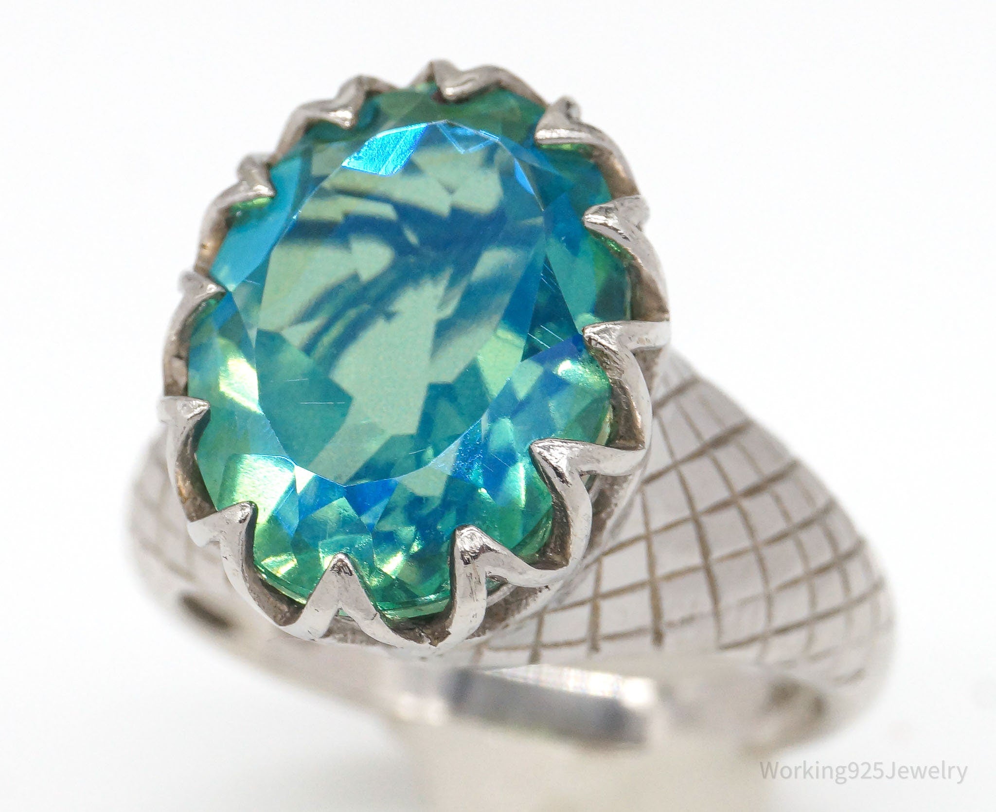 Vintage Green Blue Mystic Topaz Sterling Silver Ring - Size 9.75