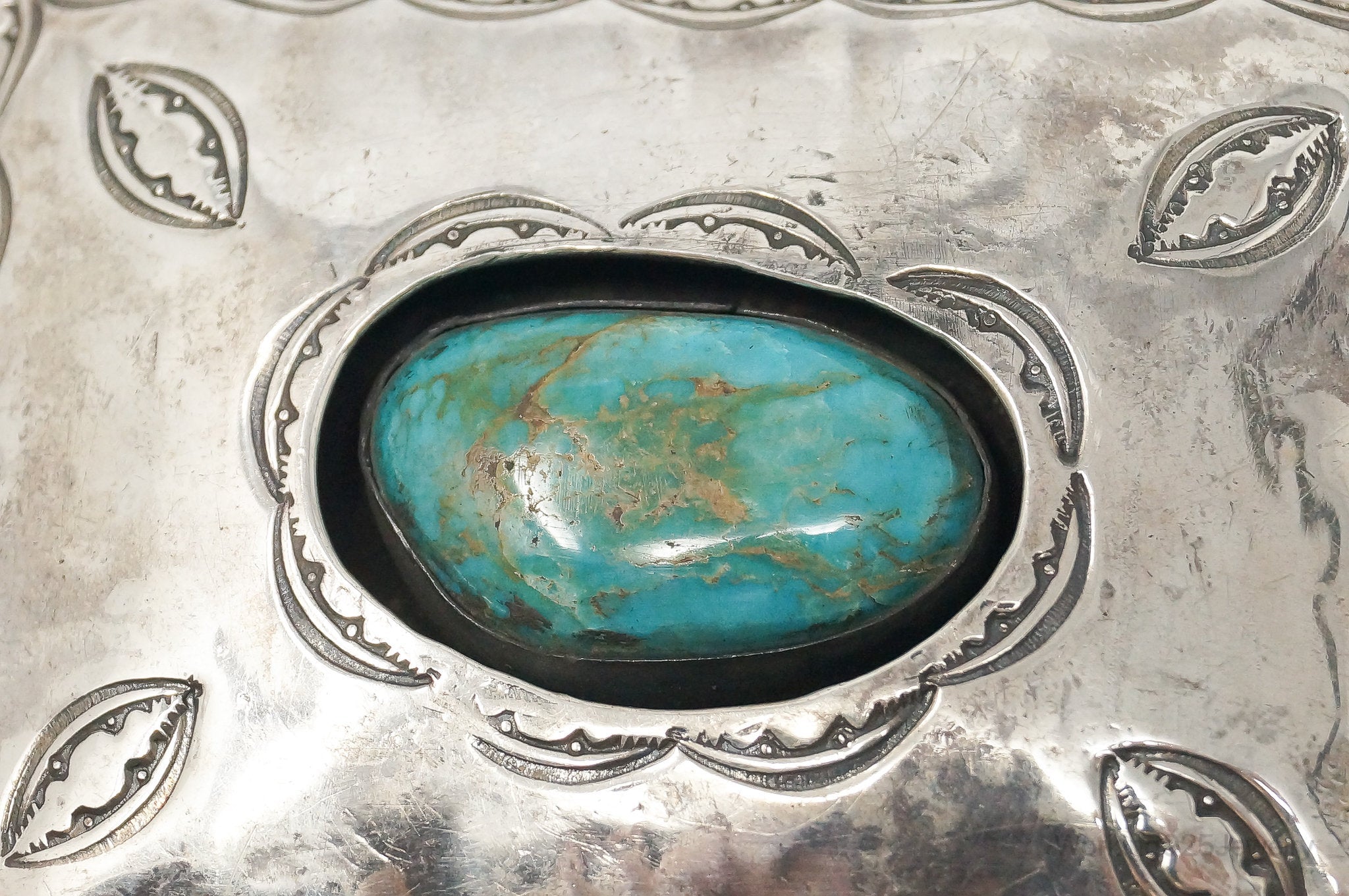 RARE Vintage Native American Chris Beyuka Turquoise Sterling Silver Belt Buckle