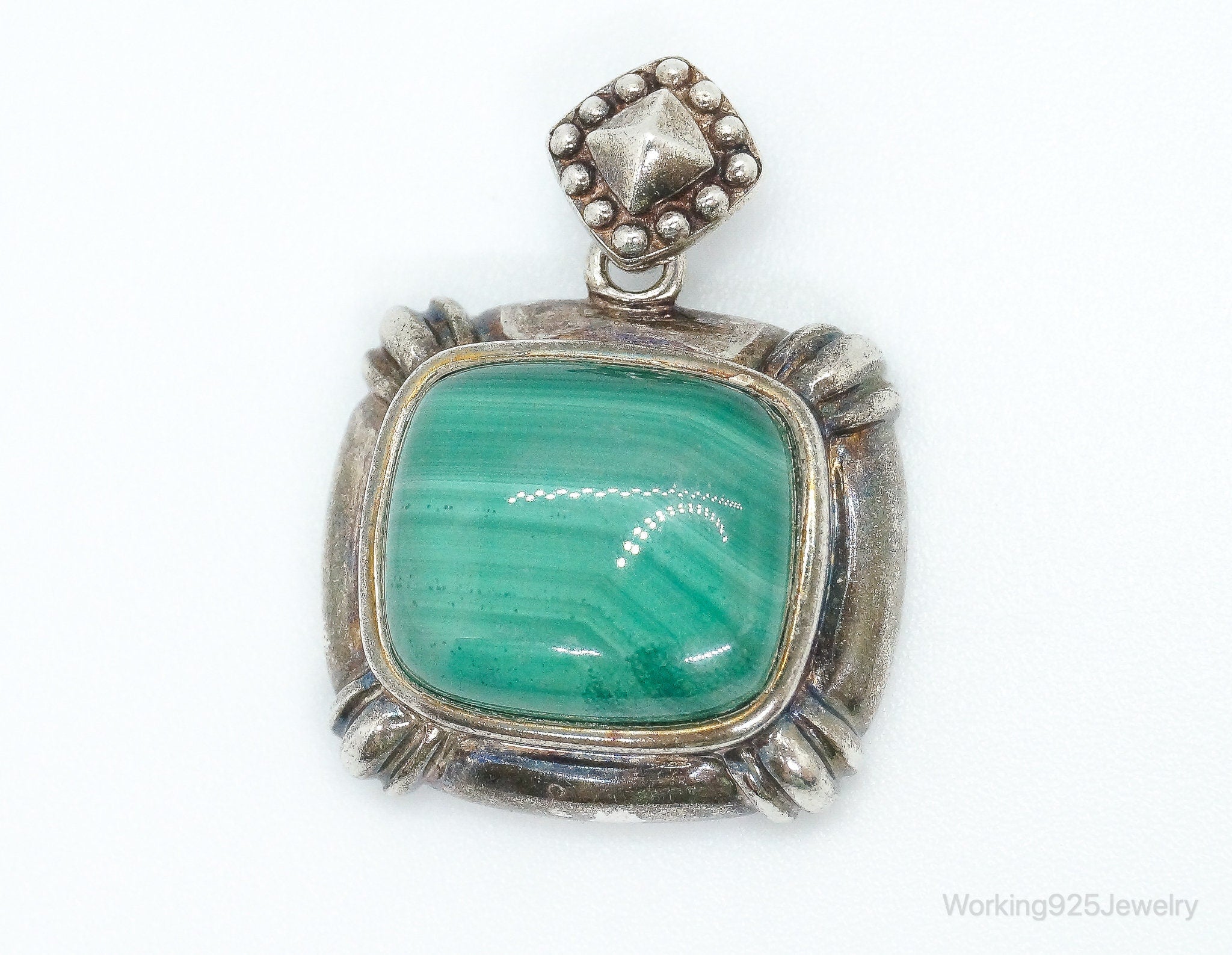 Large Vintage Malachite Sterling Silver Necklace Pendant