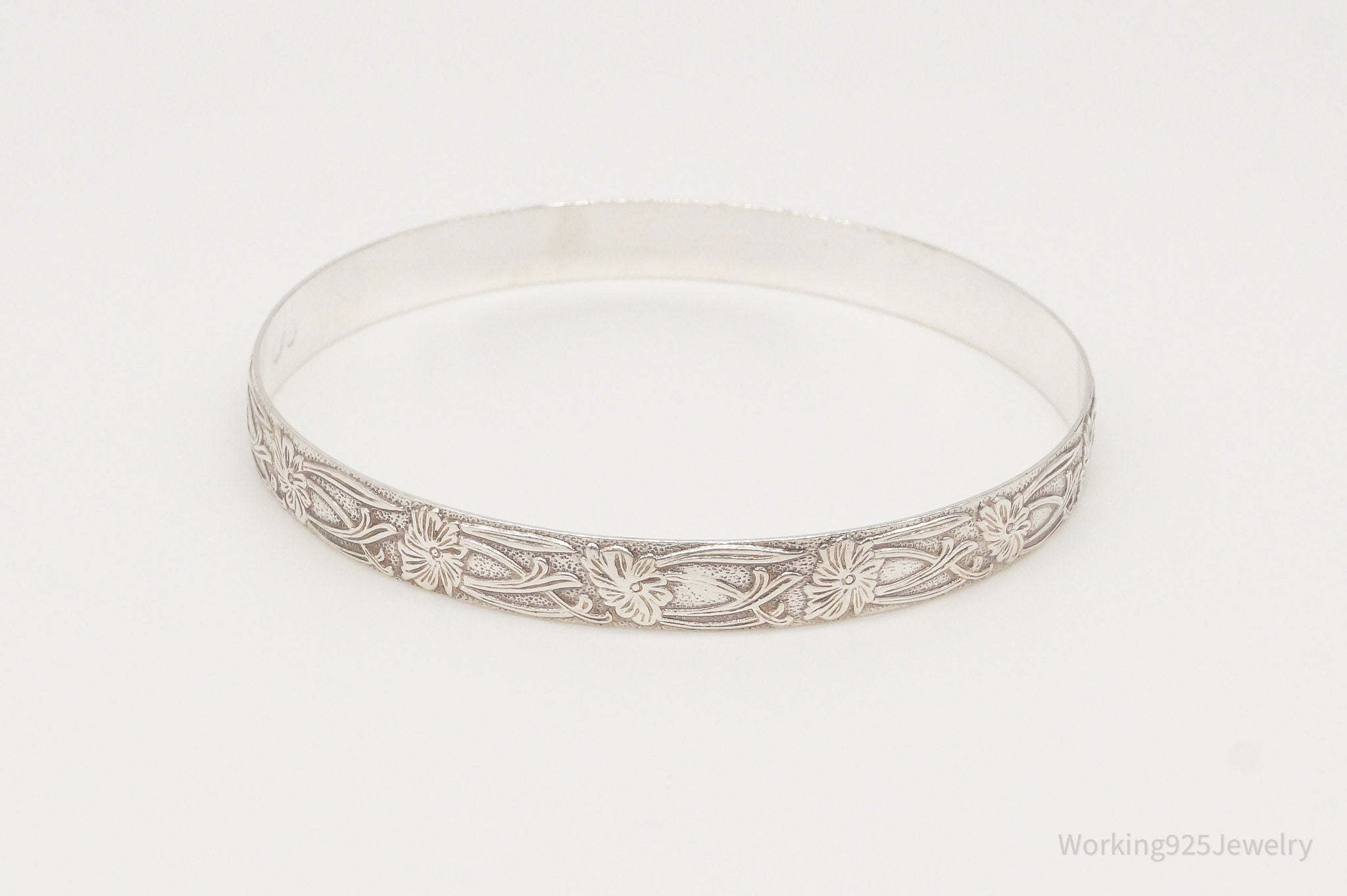 Antique Art Nouveau Floral Motif Sterling Silver Bracelet