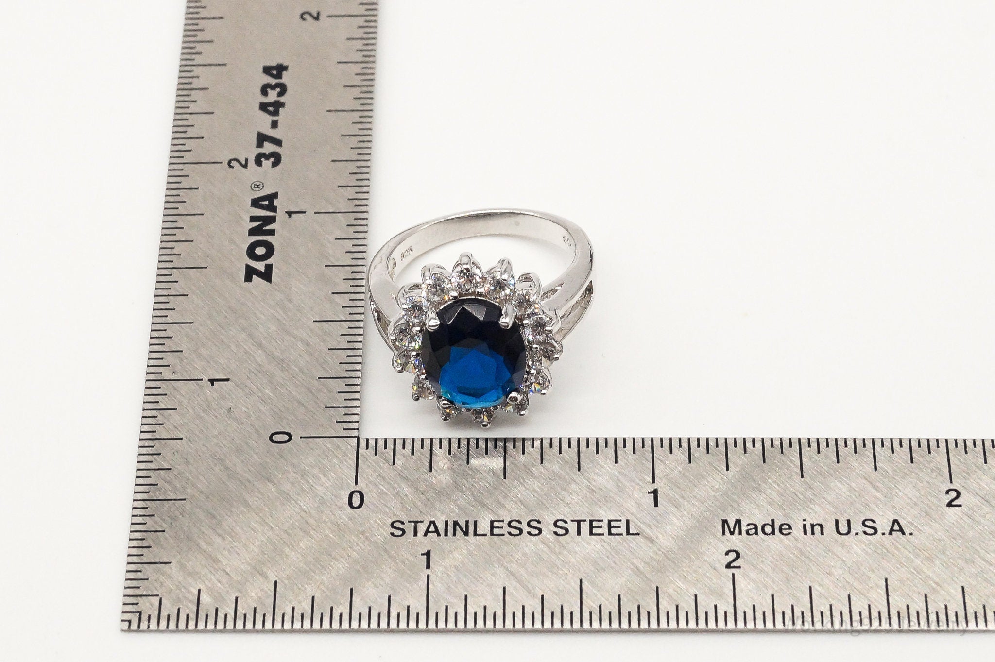 Vintage Lab Sapphire Cubic Zirconia Sterling Silver Ring - Size 6.25