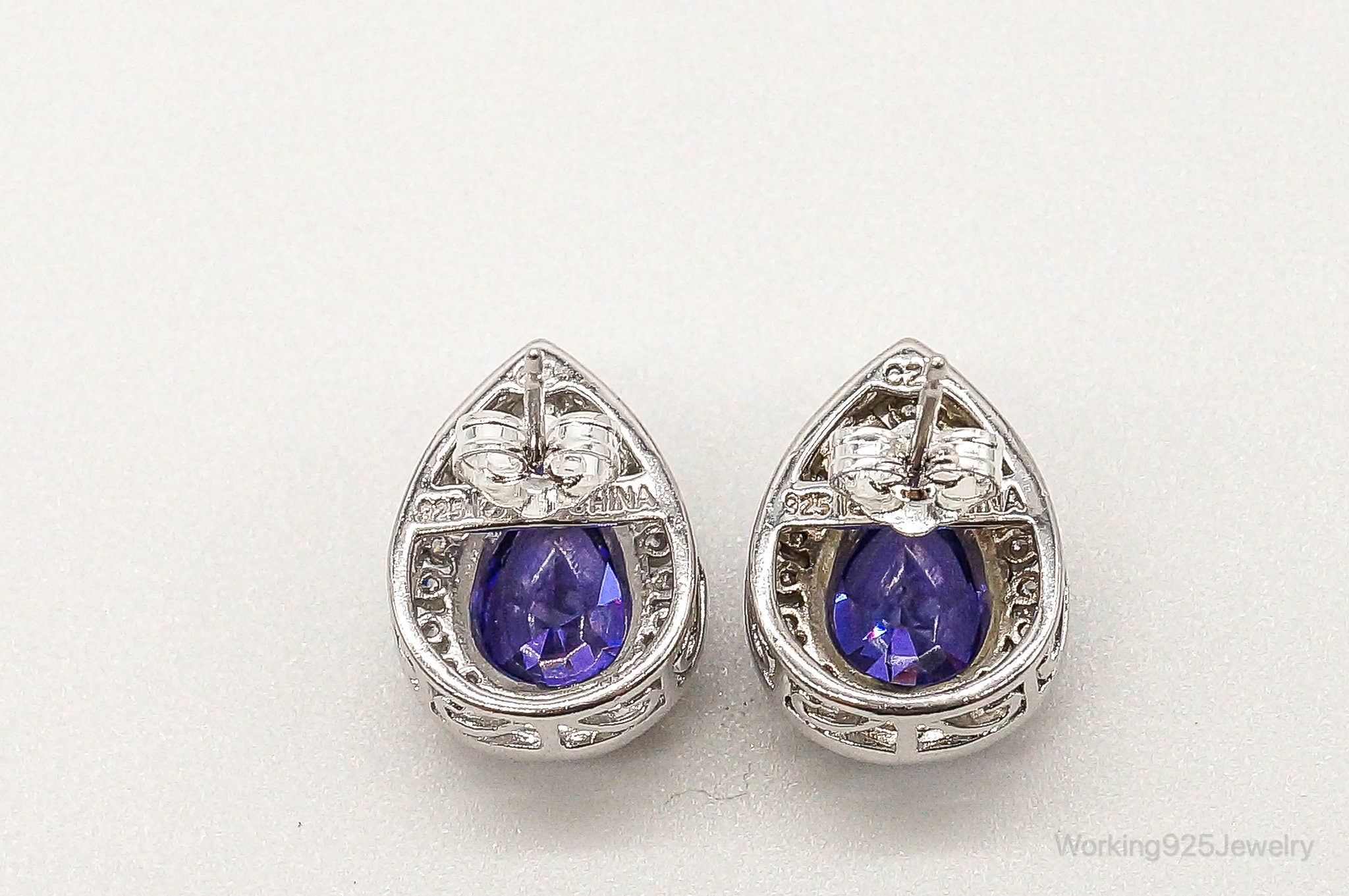 Designer Ross Simons Purple & White Cubic Zirconia Sterling Silver Earrings