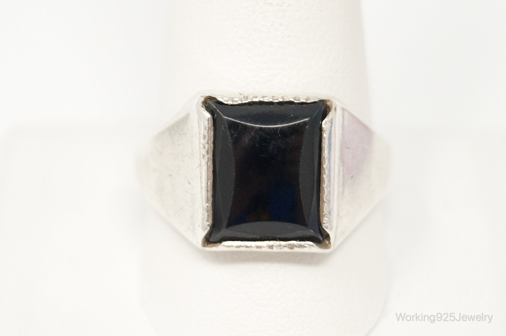 Vintage Designer WM Co Black Onyx Sterling Silver Ring - Size 11.5