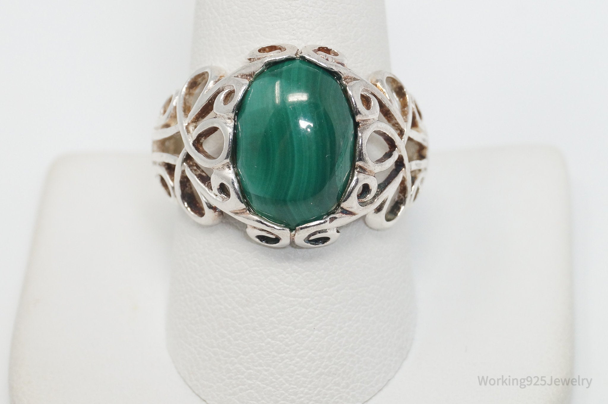 Vintage Designer SCBS Malachite Sterling Silver Ring - Size 10