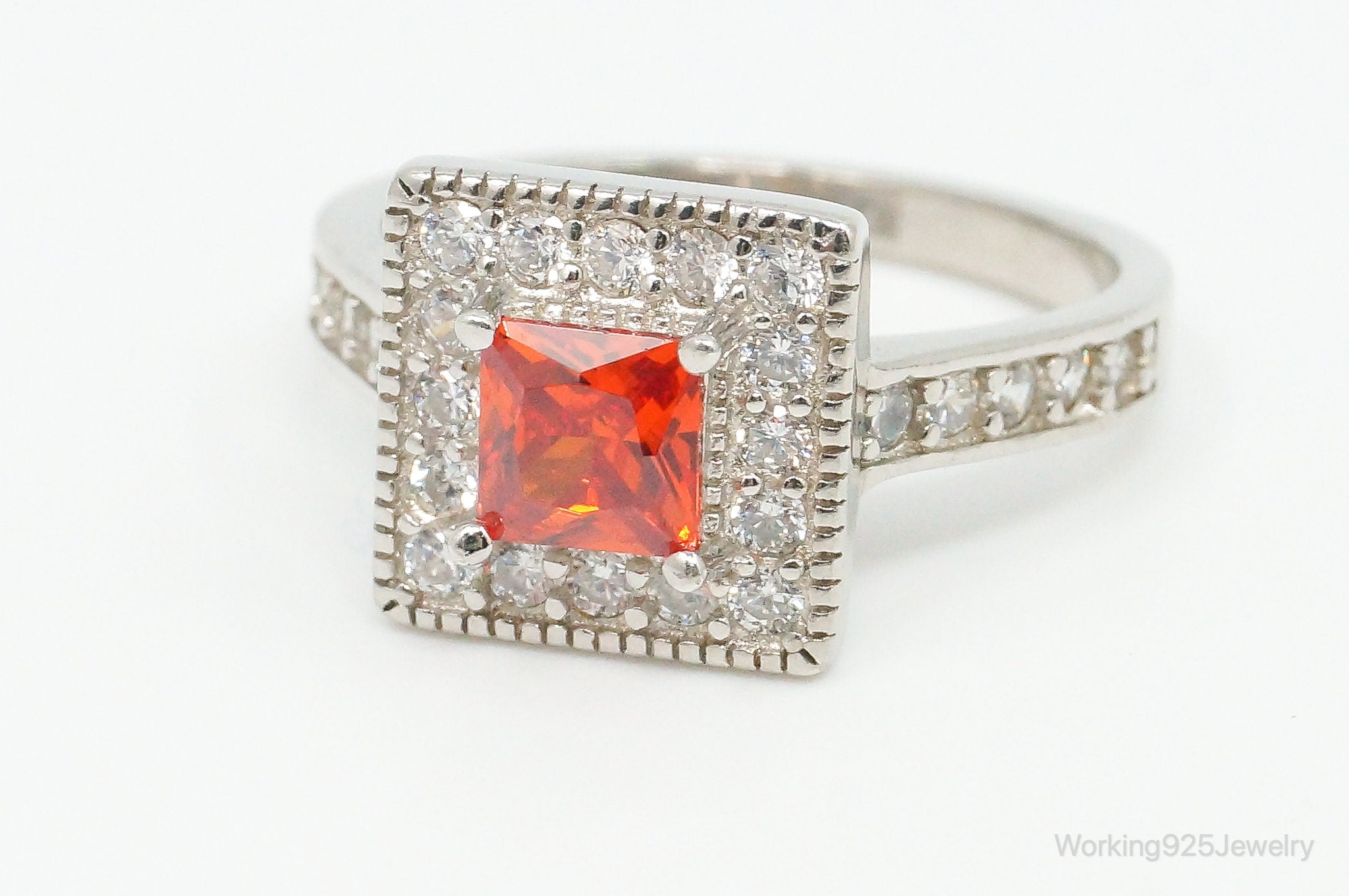 Orange Topaz Cubic Zirconia Sterling Silver Ring - Size 7