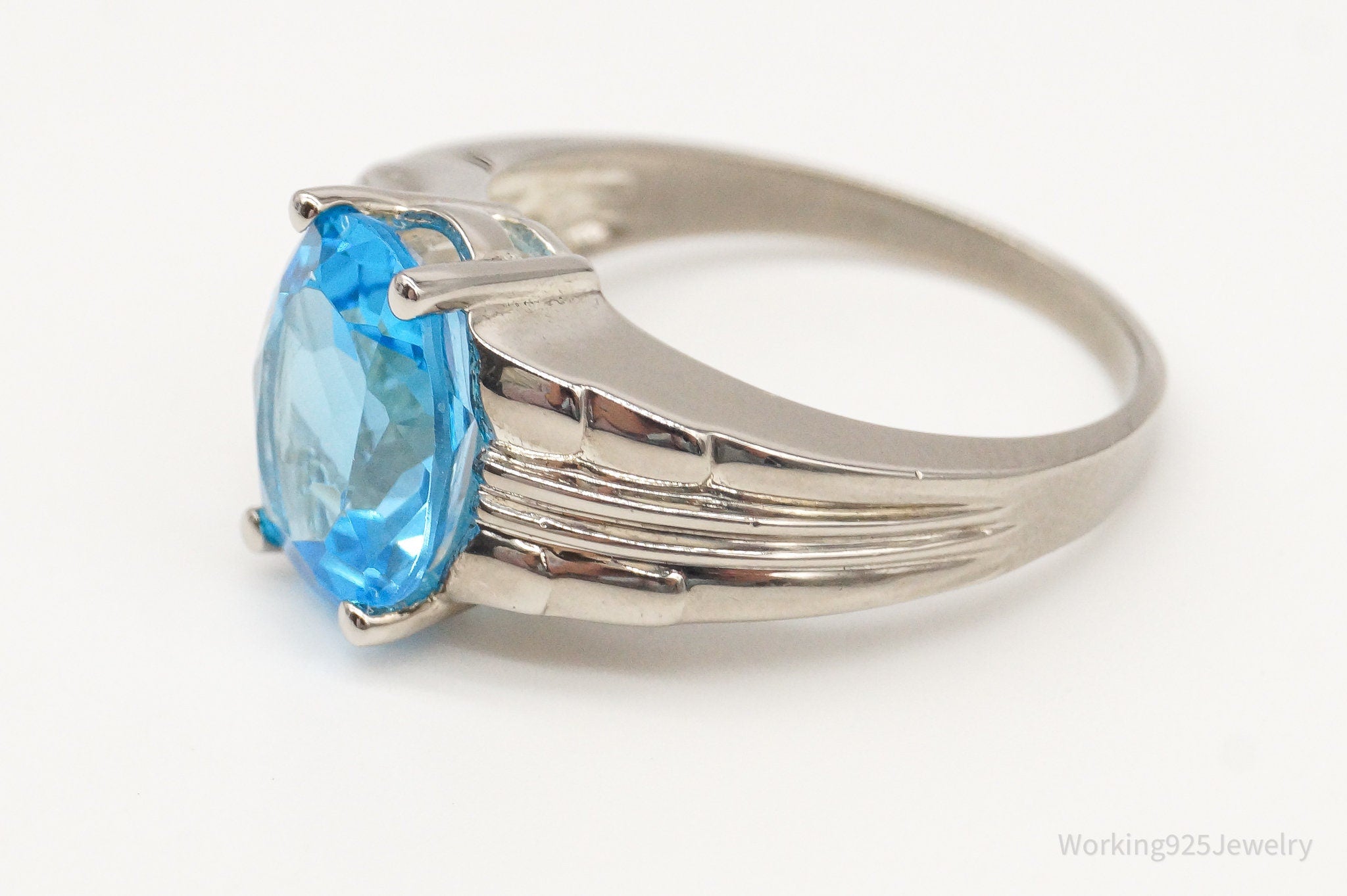 Vintage Designer CJC Large Blue Topaz Sterling Silver Ring - Size 10