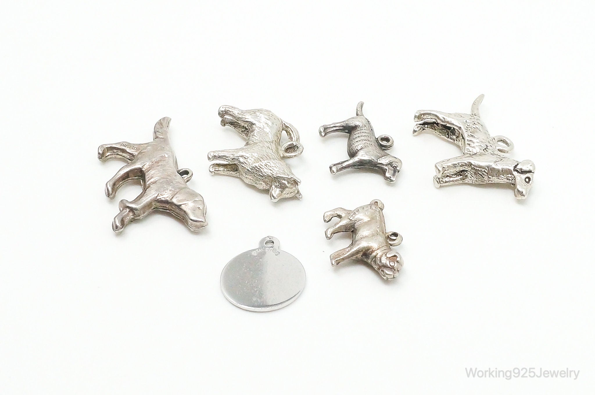 Vintage Antique Puppies Dogs Sterling Silver Charms Lot