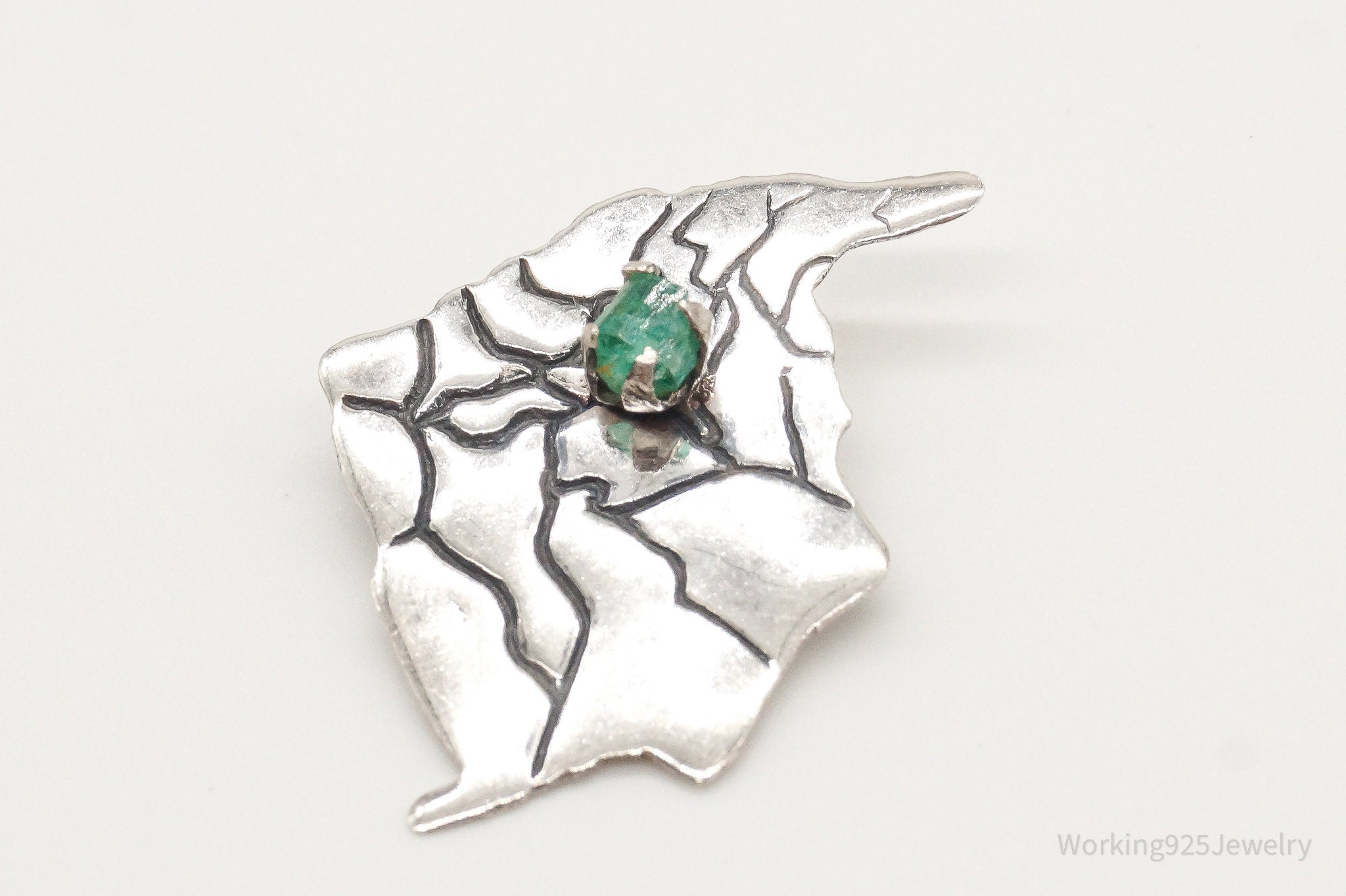 Antique Raw Emerald 900 Silver Brooch Pin