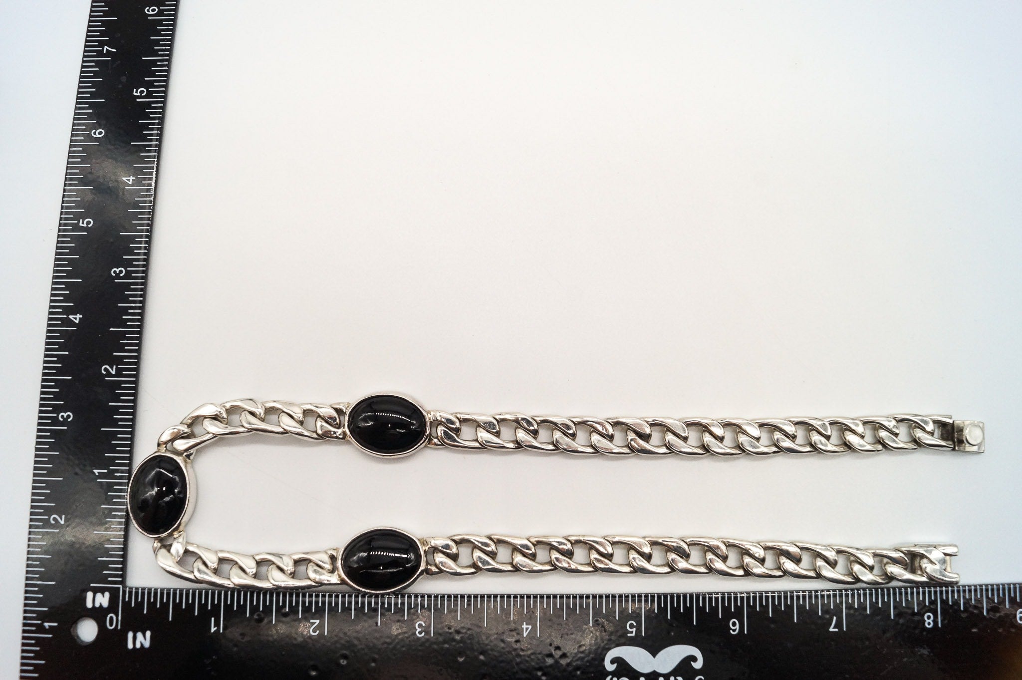 Vintage Black Onyx Curb Chain Sterling Silver Necklace