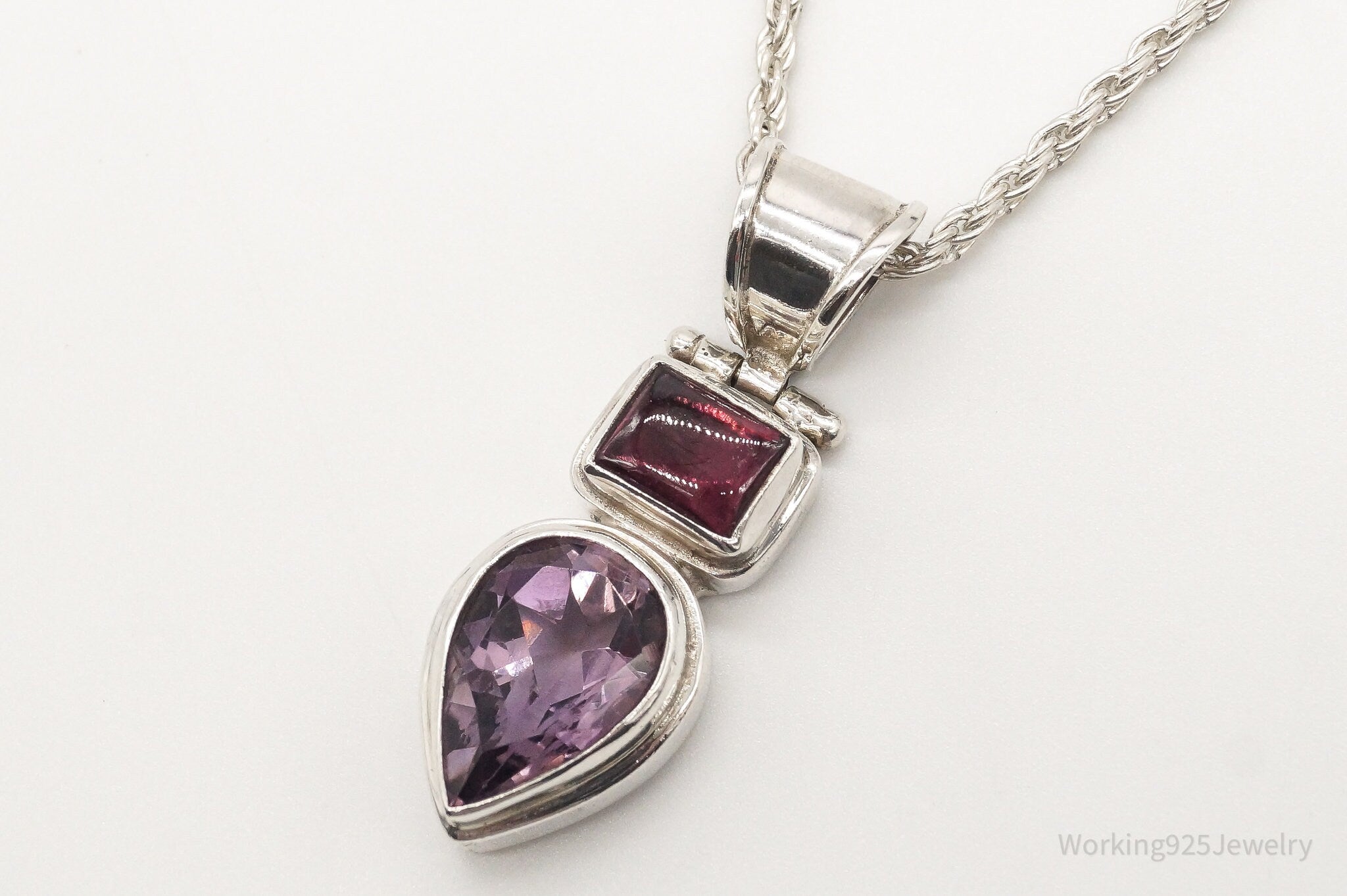 Vintage Amethyst Rhodolite Garnet Sterling Silver Necklace