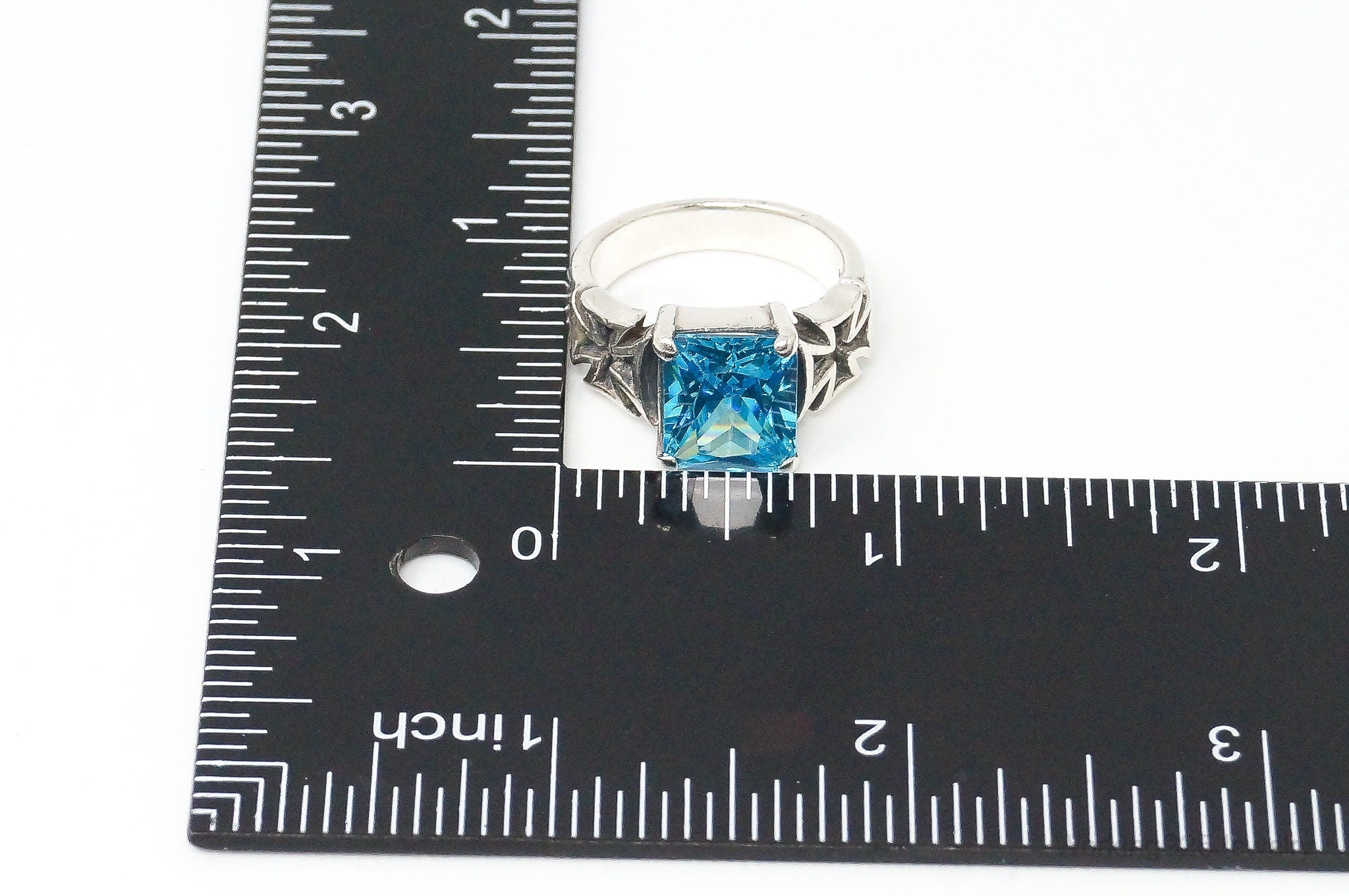 Vintage Large Blue Topaz Sterling Silver Statement Ring - Size 8.75