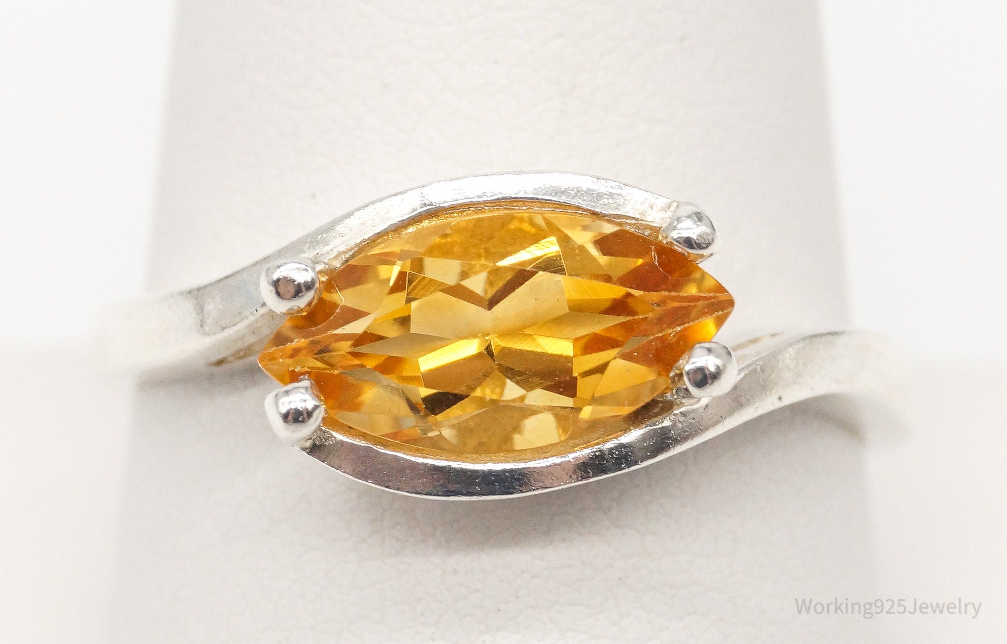 Vintage Large Citrine Sterling Silver Ring - Size 10