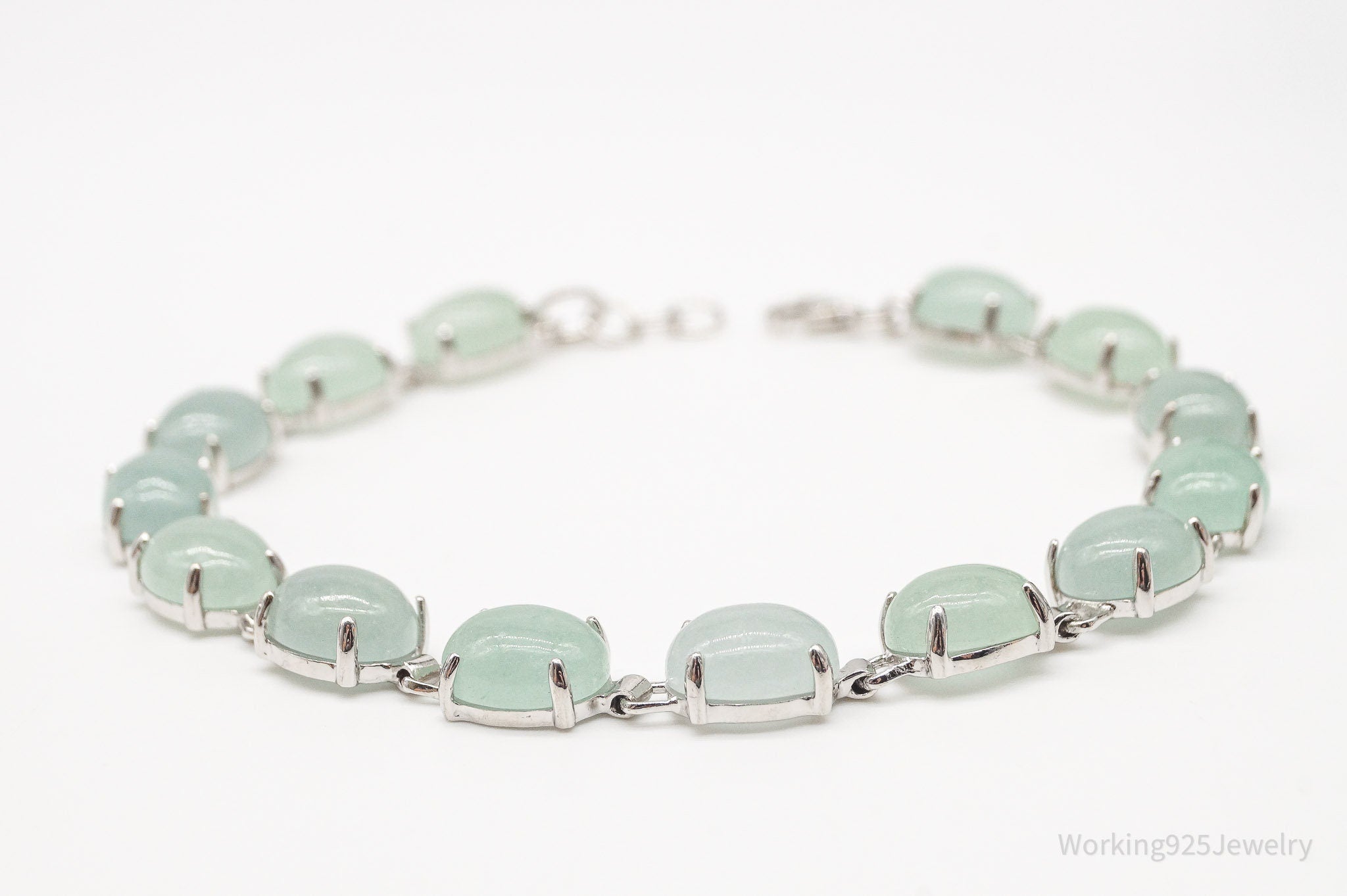 Vintage Green Jade Sterling Silver Bracelet