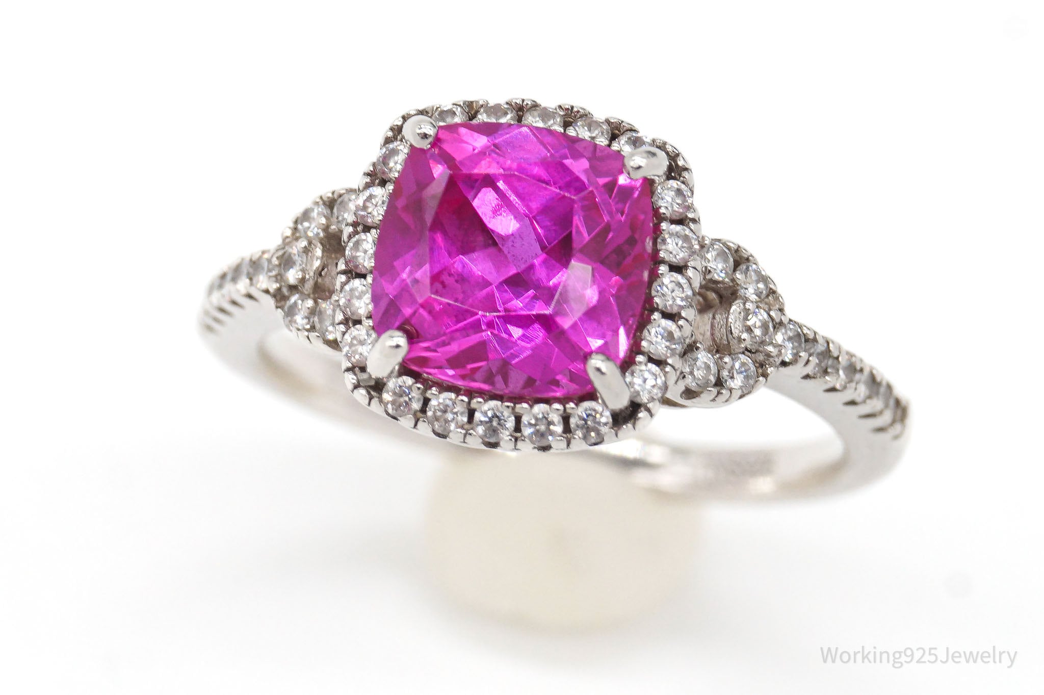 Designer Pink Sapphire Cubic Zirconia Sterling Silver Ring - Size 8.75