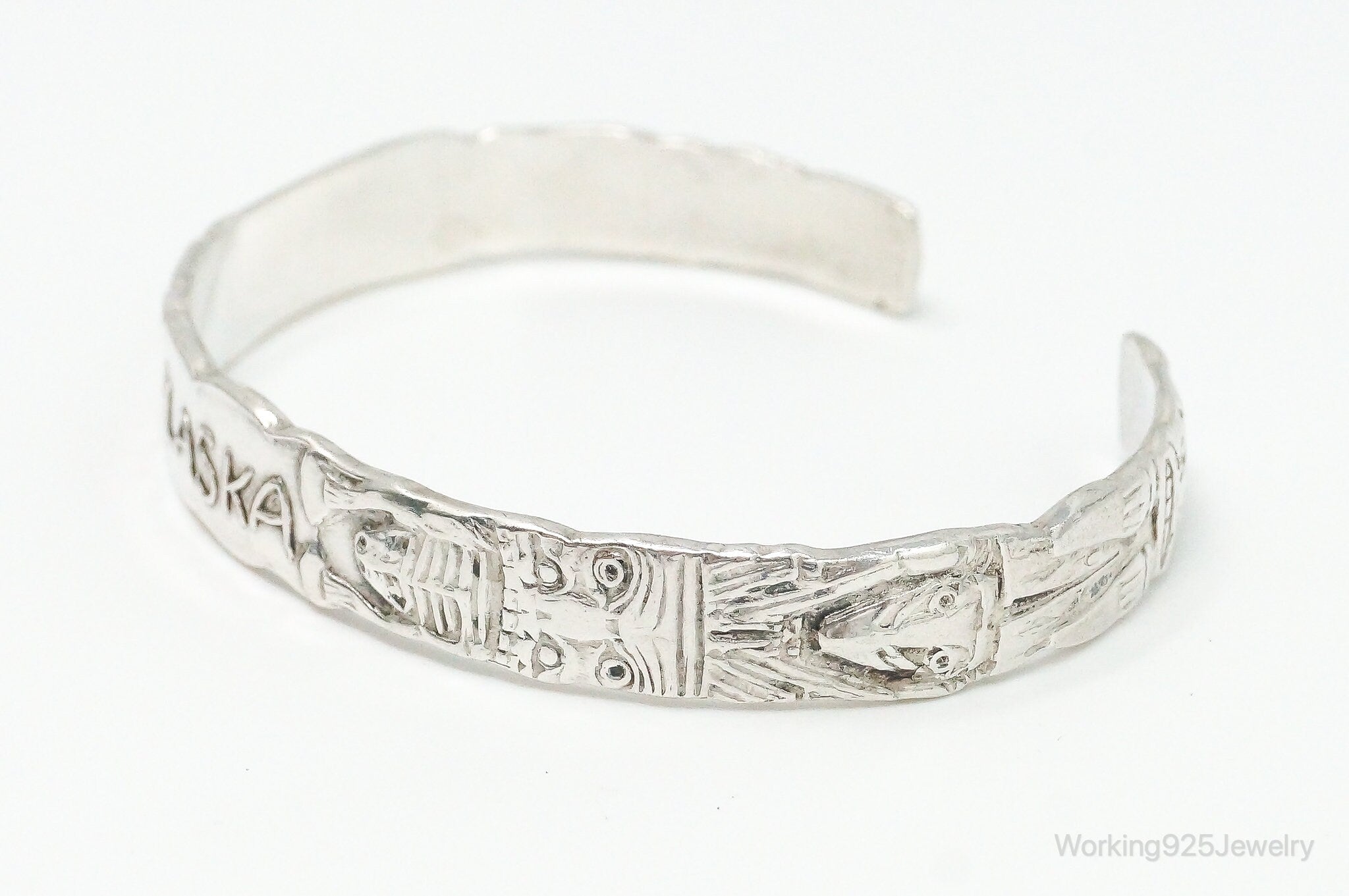 Vintage ALASKA Tribal Totem Sterling Silver Cuff Bracelet