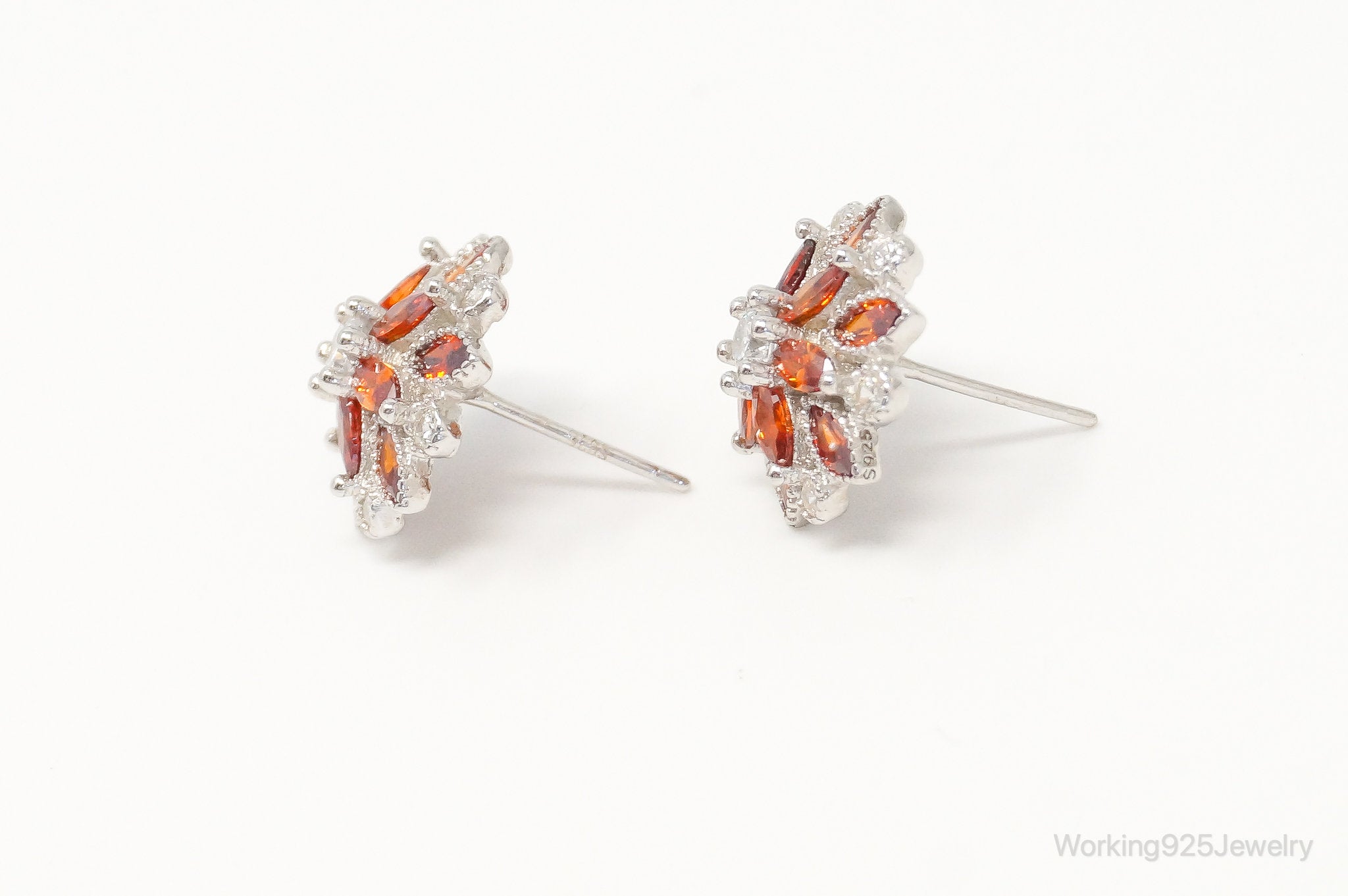 Orange Sapphire Cubic Zirconia Sterling Silver Stud Post Earrings