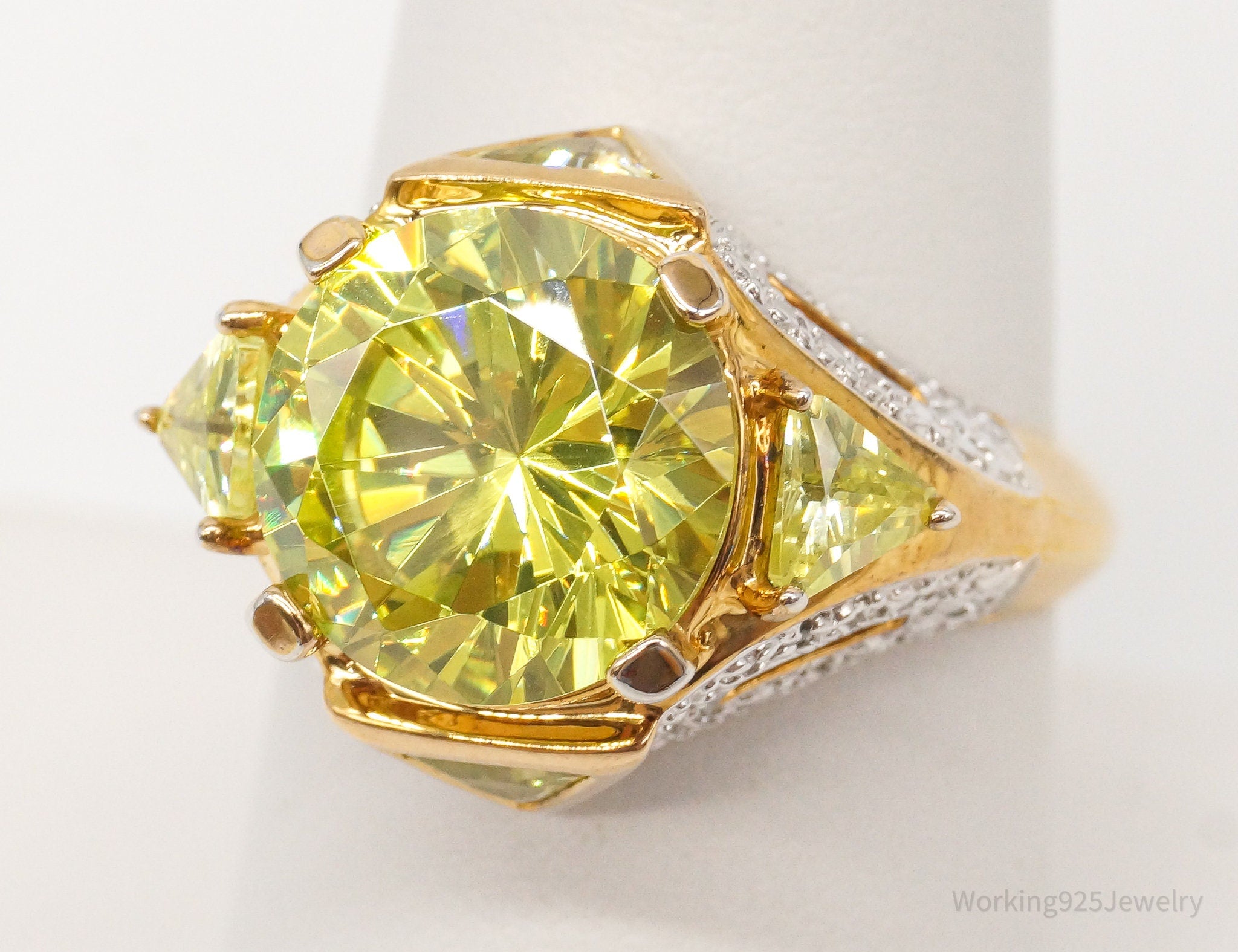 Ross Simons Green Cubic Zirconia 2 Diamond 18K Gold Vermeil Sterl.Sil. Ring Sz 8