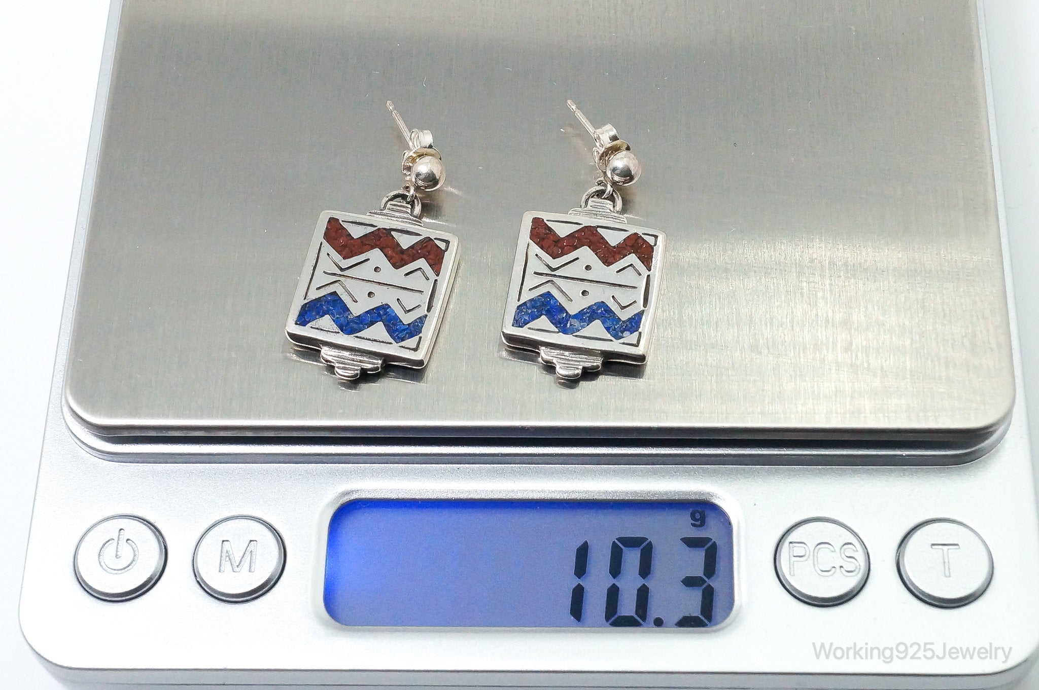 Native Designer Carolyn Pollack Lapis Lazuli Coral Sterling Silver Earrings