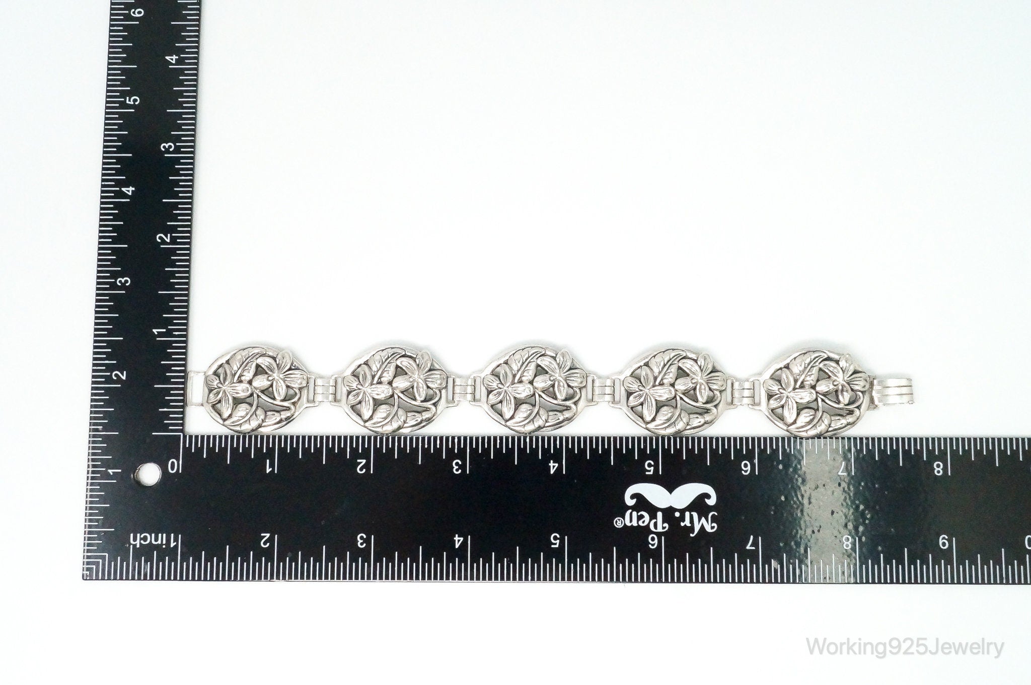 Vintage Designer Danecraft Floral Panels Sterling Silver Bracelet