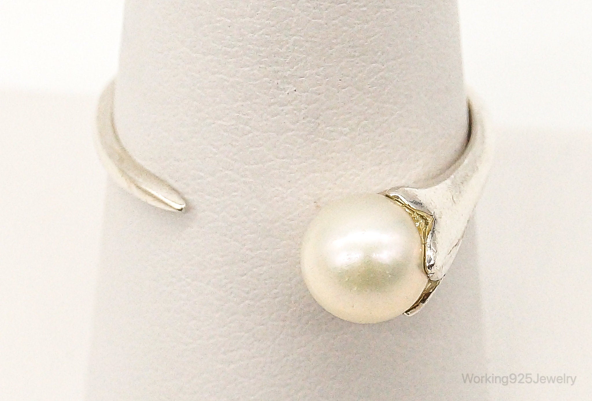 Designer Boma Lab Pearl Sterling Silver Ring Size 8.5 Adjustable