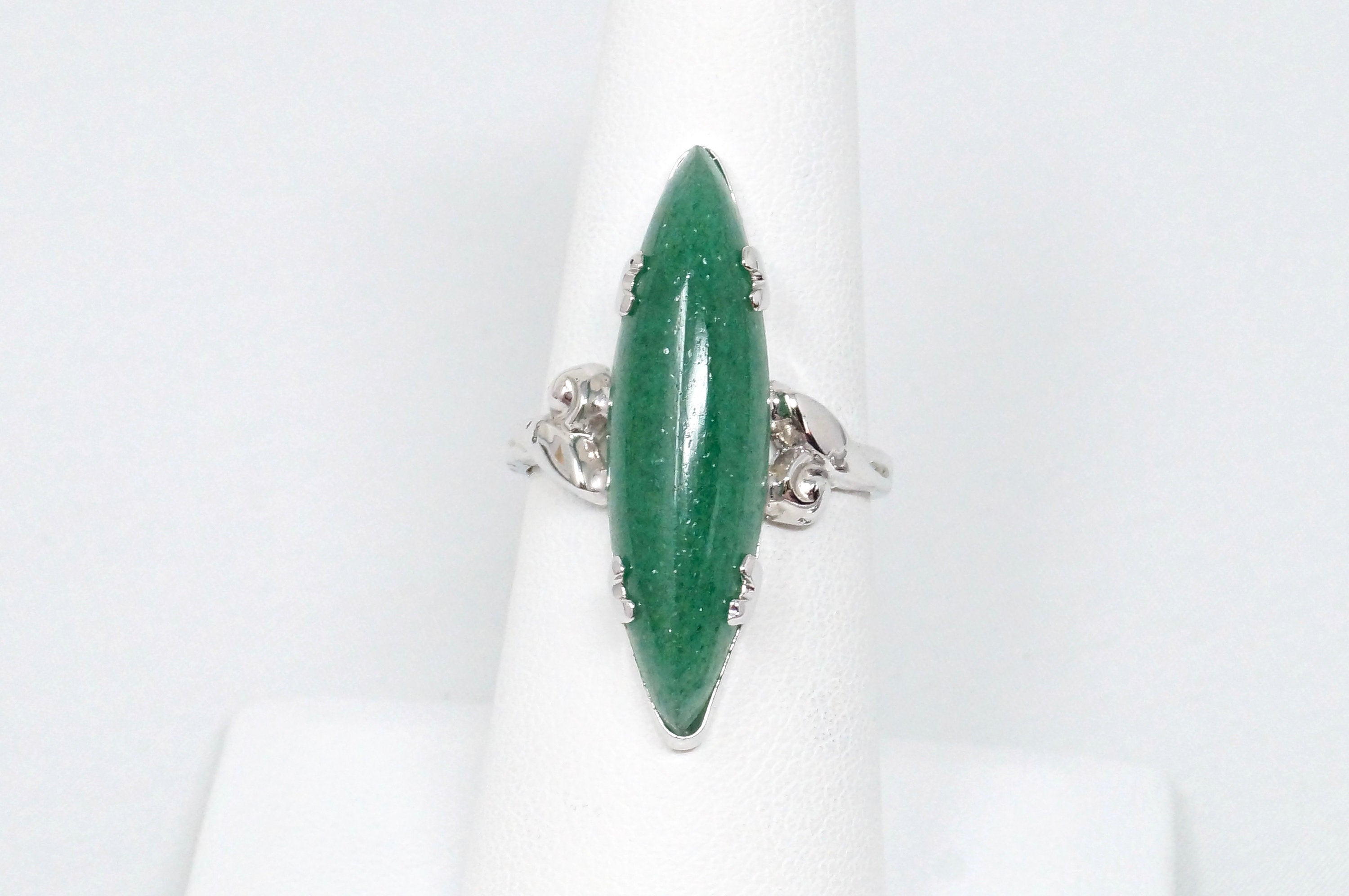 STUNNING Vintage Designer Large Aventurine Sterling Silver Statement Ring Sz 7