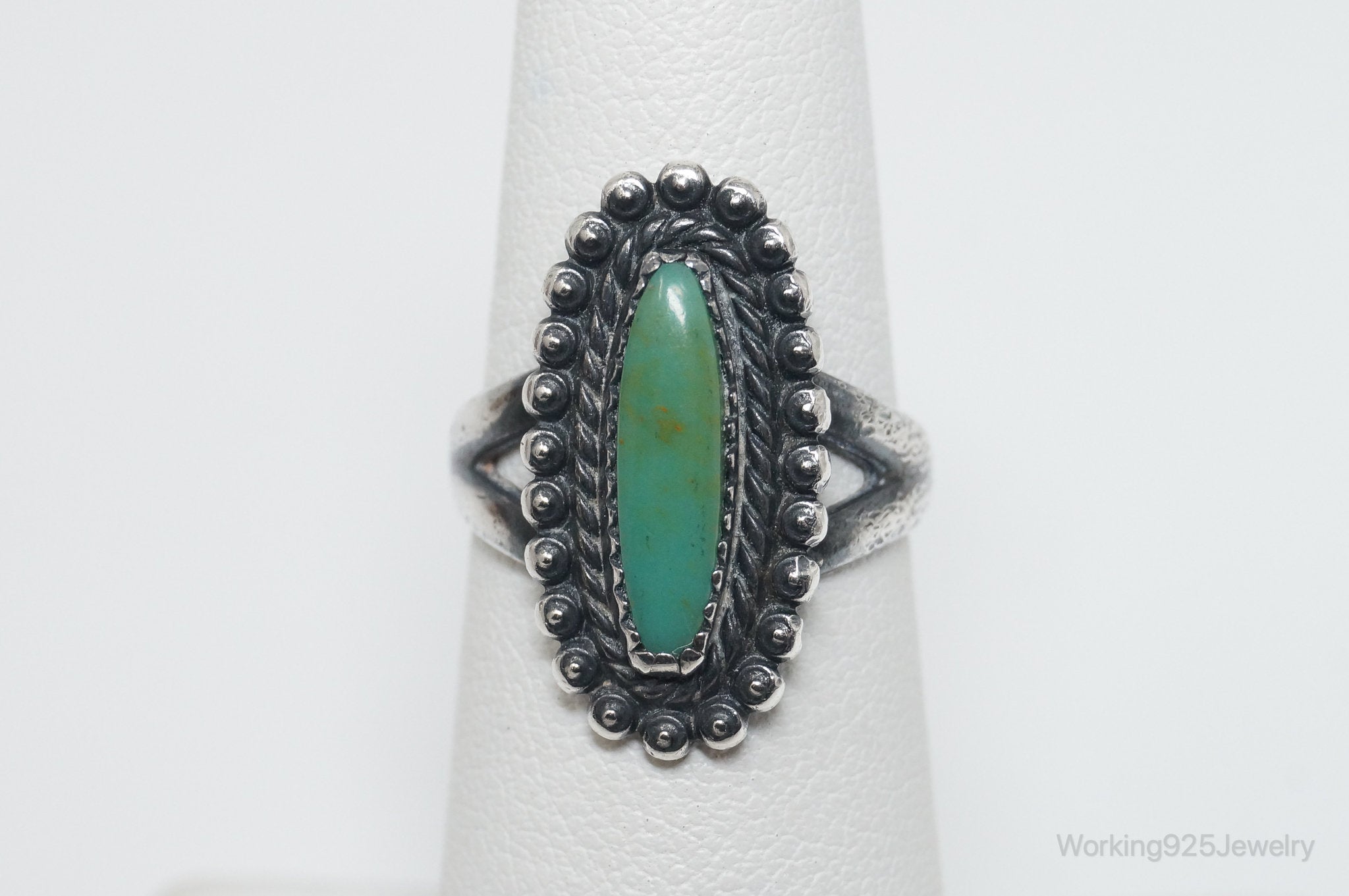 Vintage Designer Bell Trading Post Turquoise Sterling Silver Ring - Size 5.25