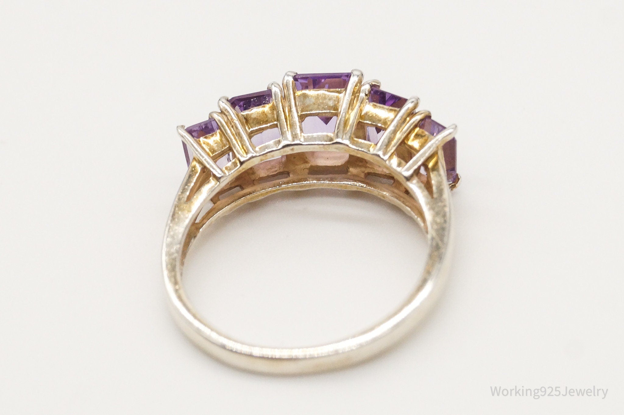 Vintage Amethyst Gold Wash Sterling Silver Ring - Size 5.75