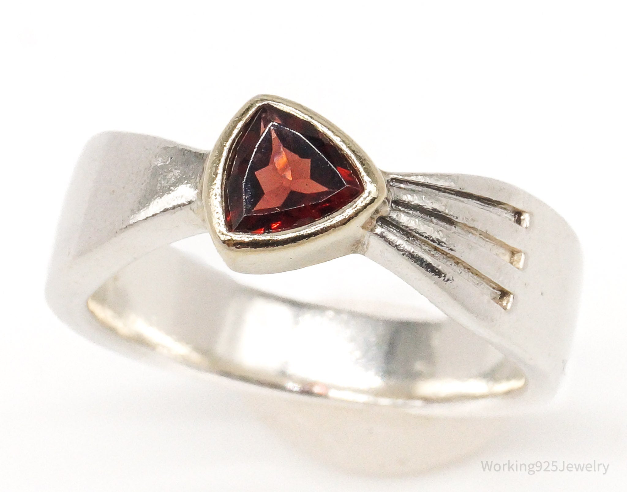 Vintage Garnet Gold Sterling Silver Ring - Size 6